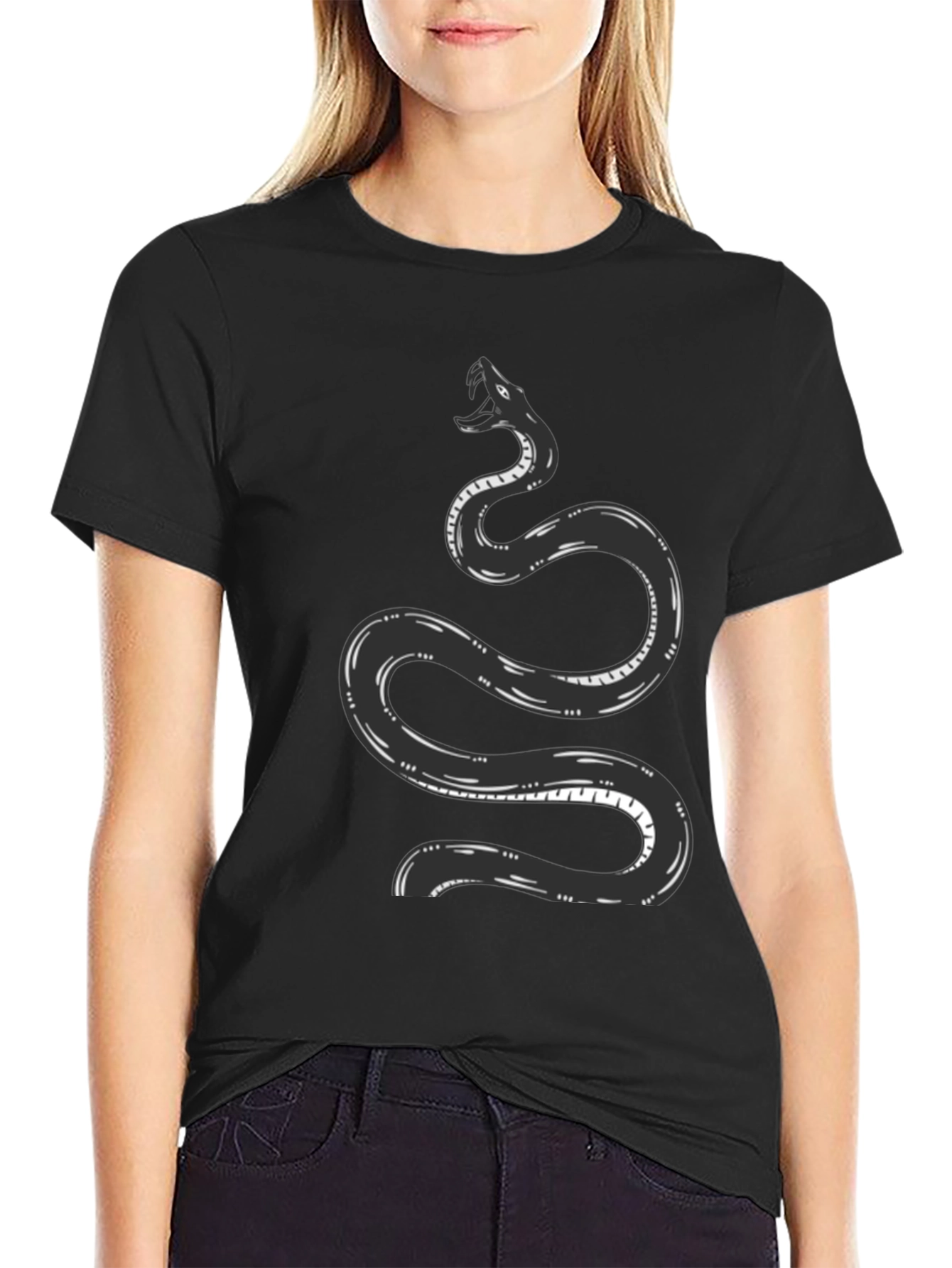 Black Snake Graphic Tee - Black Cotton T-Shirt view 2