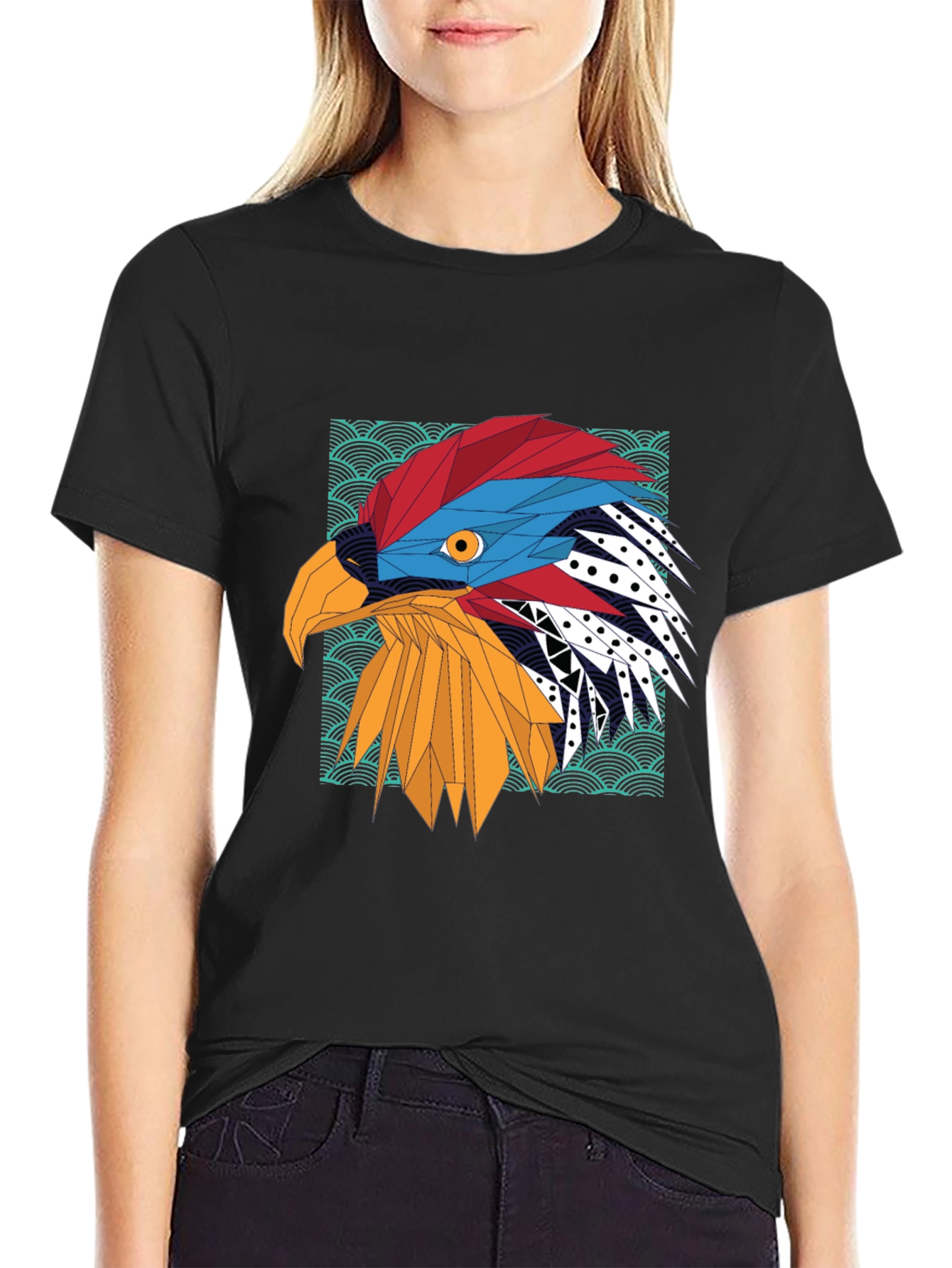 Black Geometric Eagle Graphic Tee - Stylish Men's T-Shirt view 2