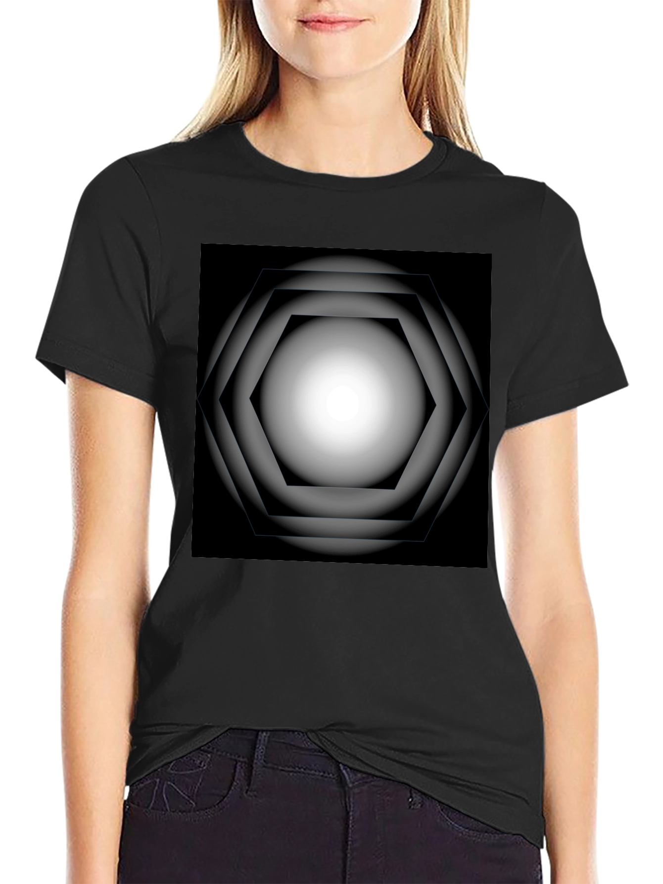 Black Geometric Gradient Graphic Tee view 2