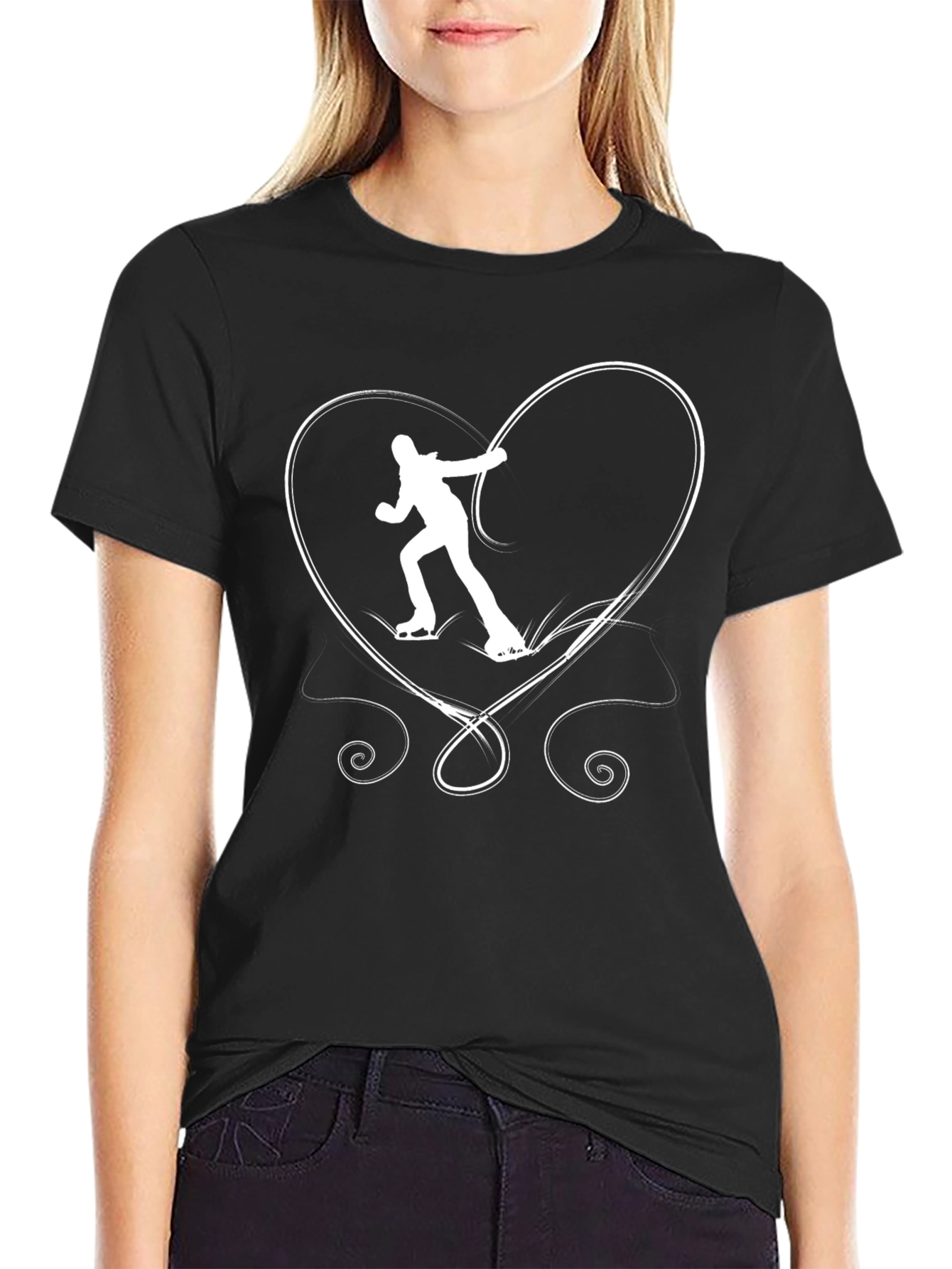 Black Figure Skating Heart T-Shirt - Black view 2