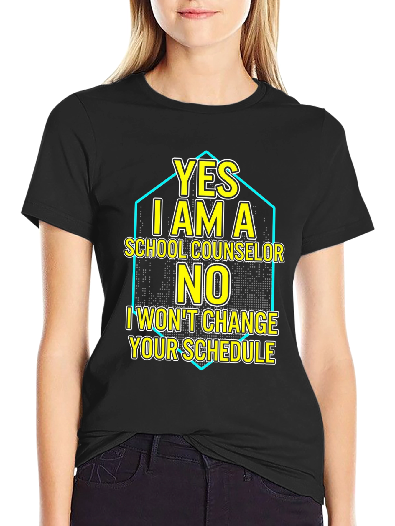 Black Funny School Counselor T-Shirt - Yes No Design view 2