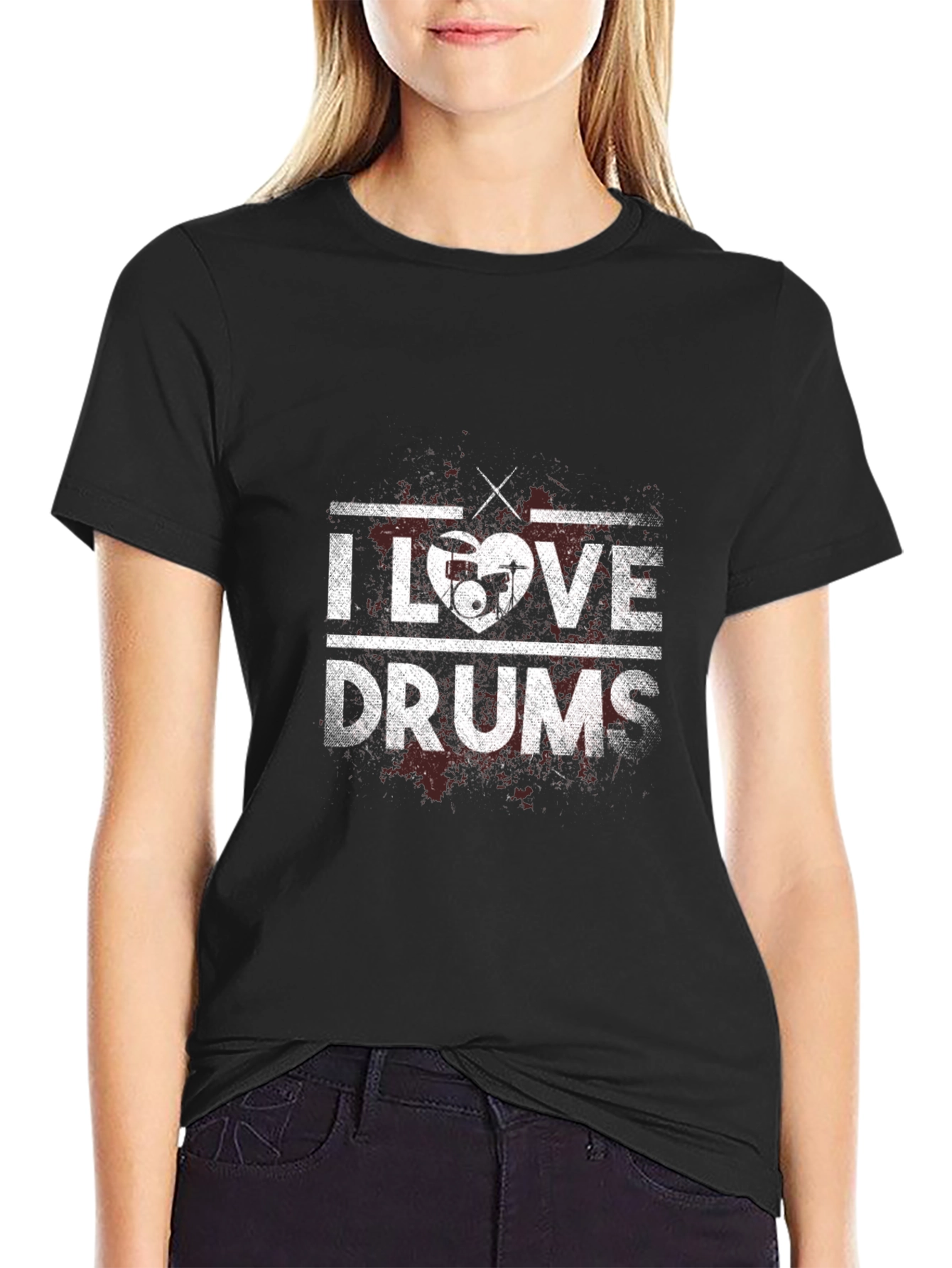 Black I Love Drums Graphic Tee - Musician's T-Shirt view 2