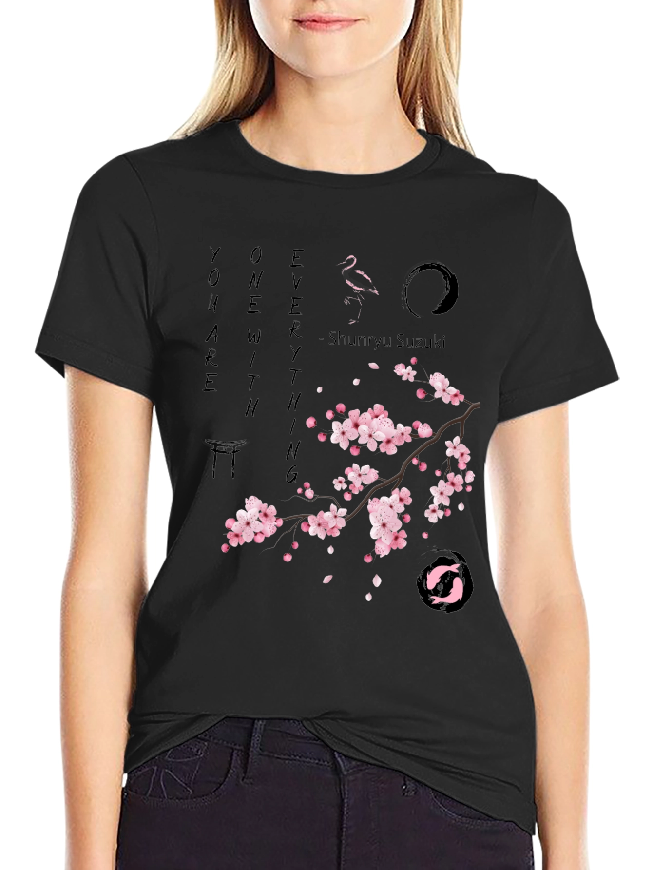 Black Zen Cherry Blossom Graphic T-Shirt - Unisex view 2