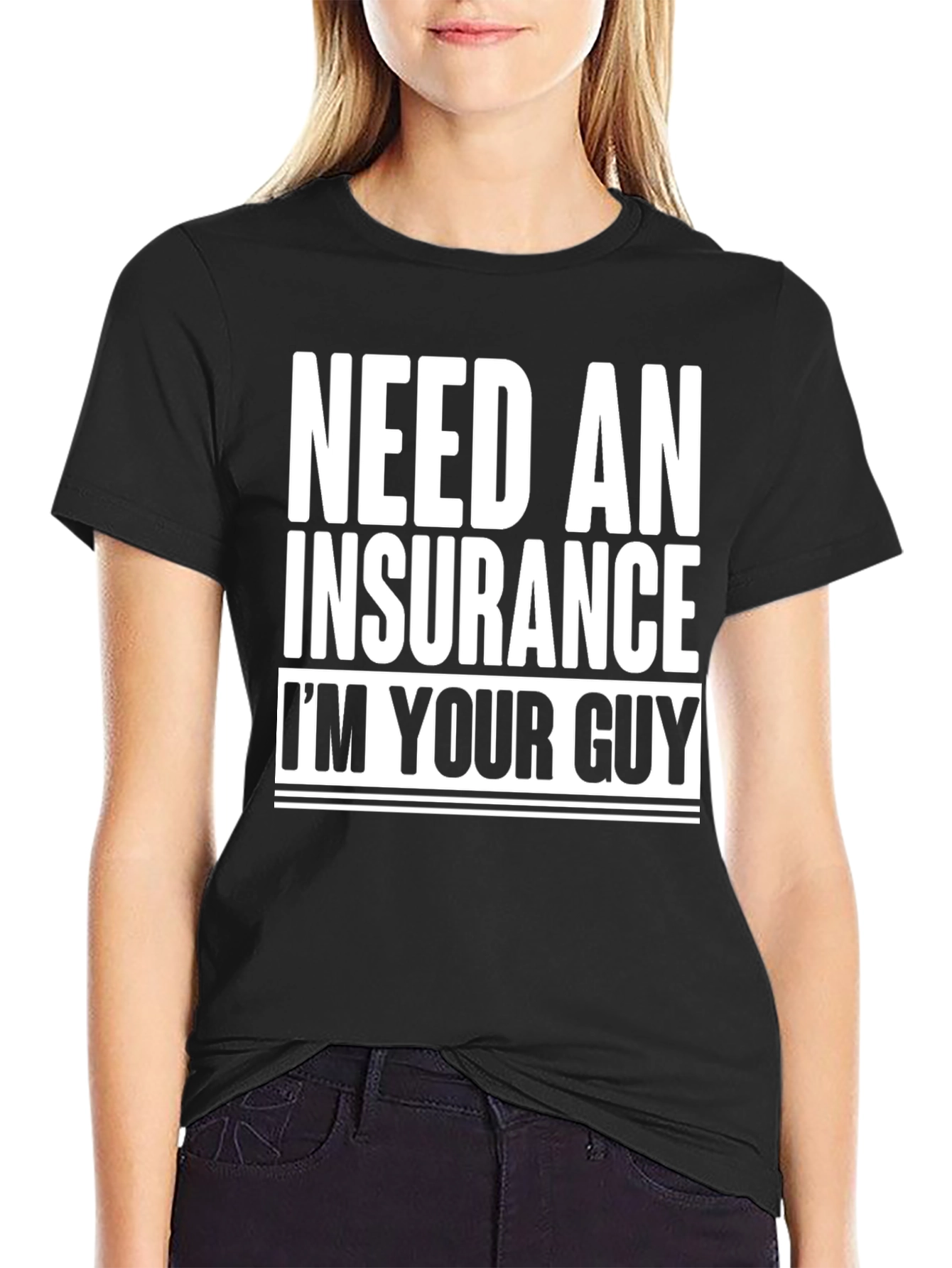 Black Insurance Guy T-Shirt - Black Cotton Tee view 2