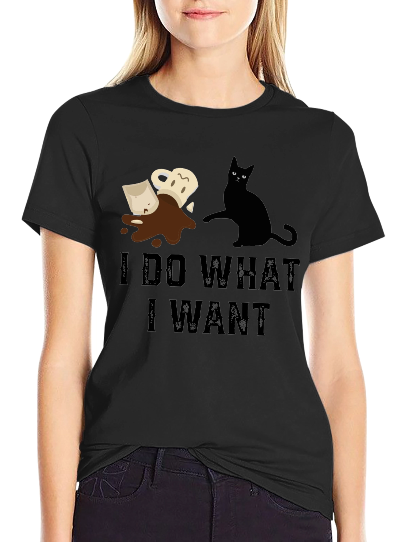 Black I Do What I Want Cat Coffee T-Shirt view 2