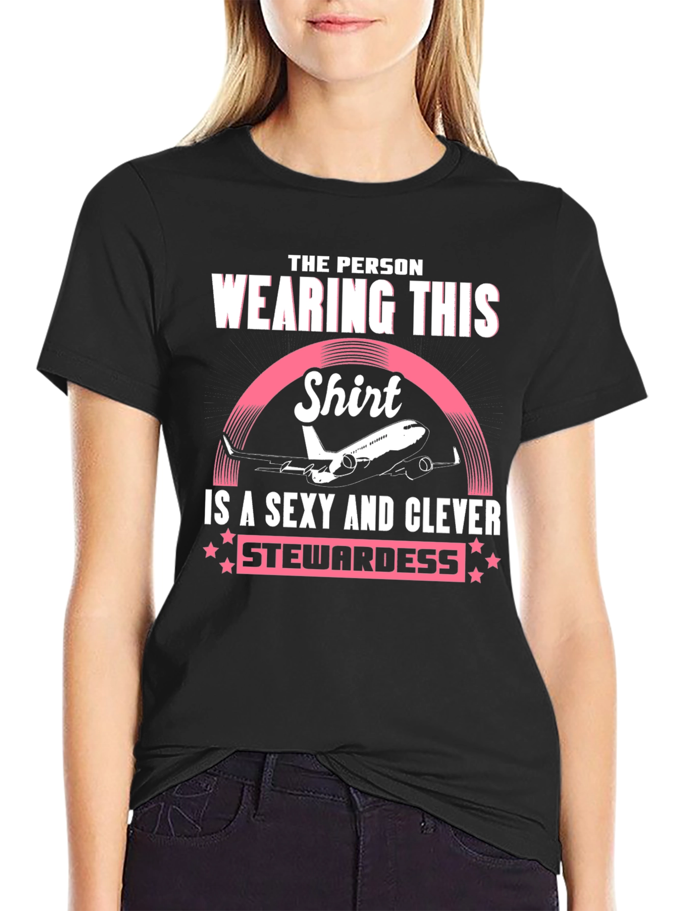 Black Sexy & Clever Stewardess T-Shirt view 2
