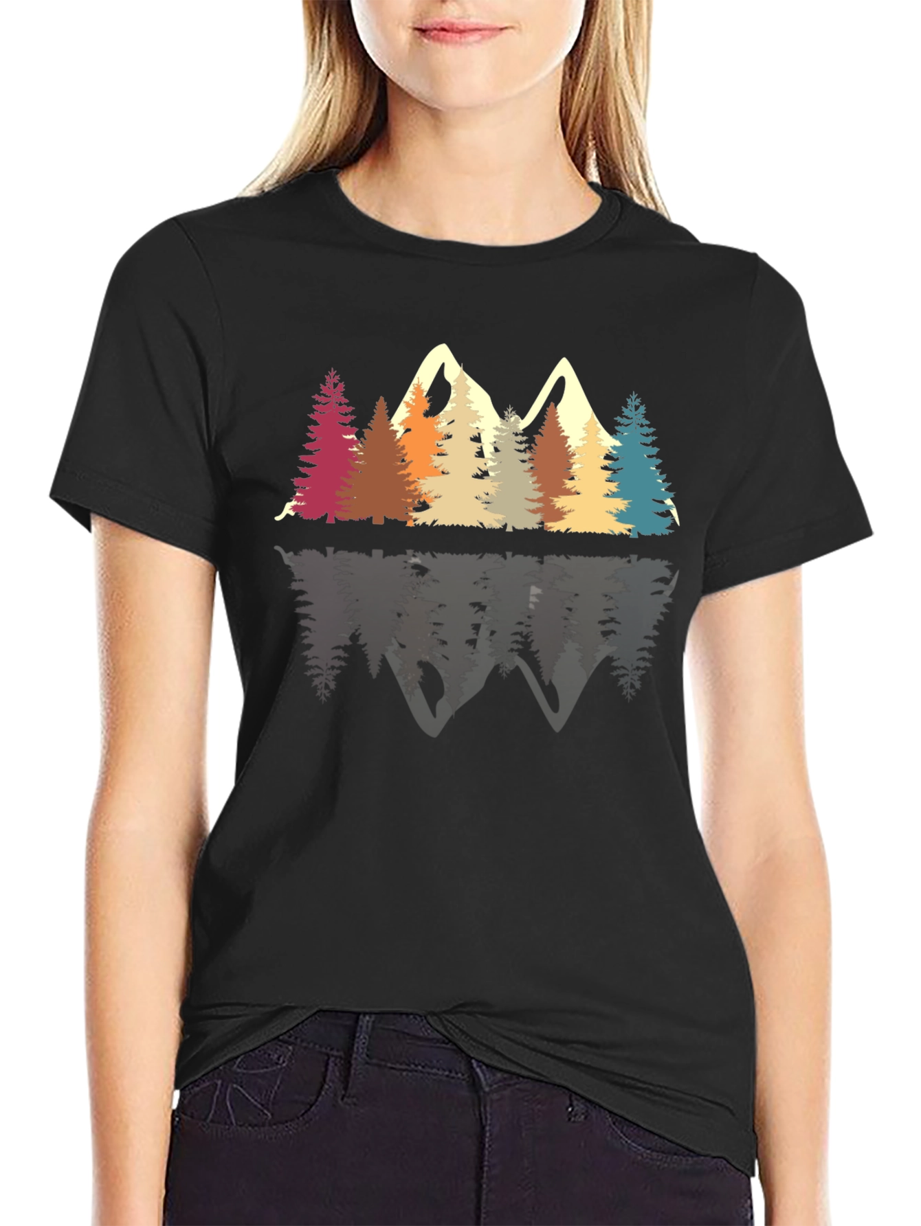 Black Retro Mountain & Trees Graphic Tee view 2