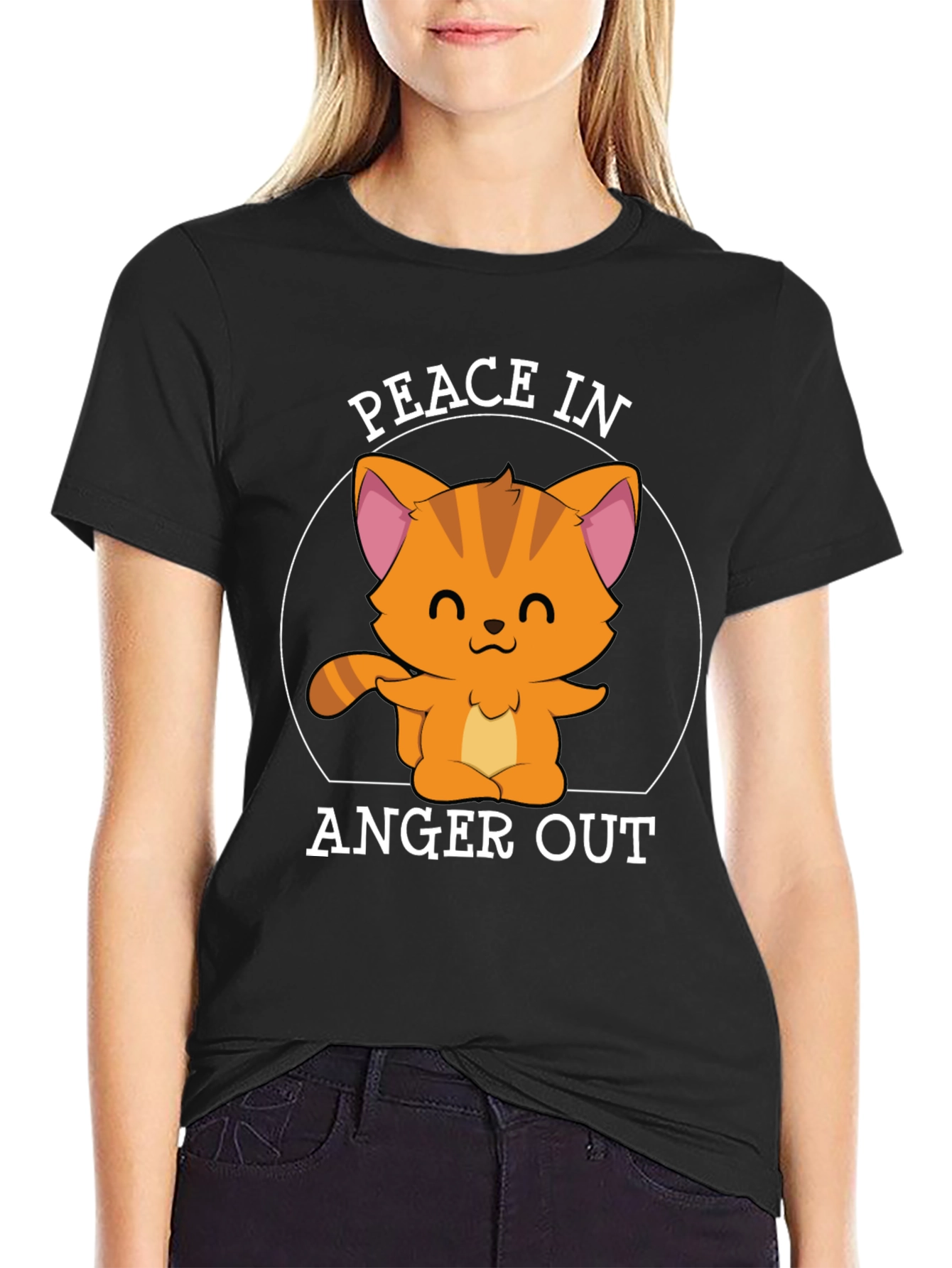 Black Peace In Anger Out Cat T-Shirt view 2