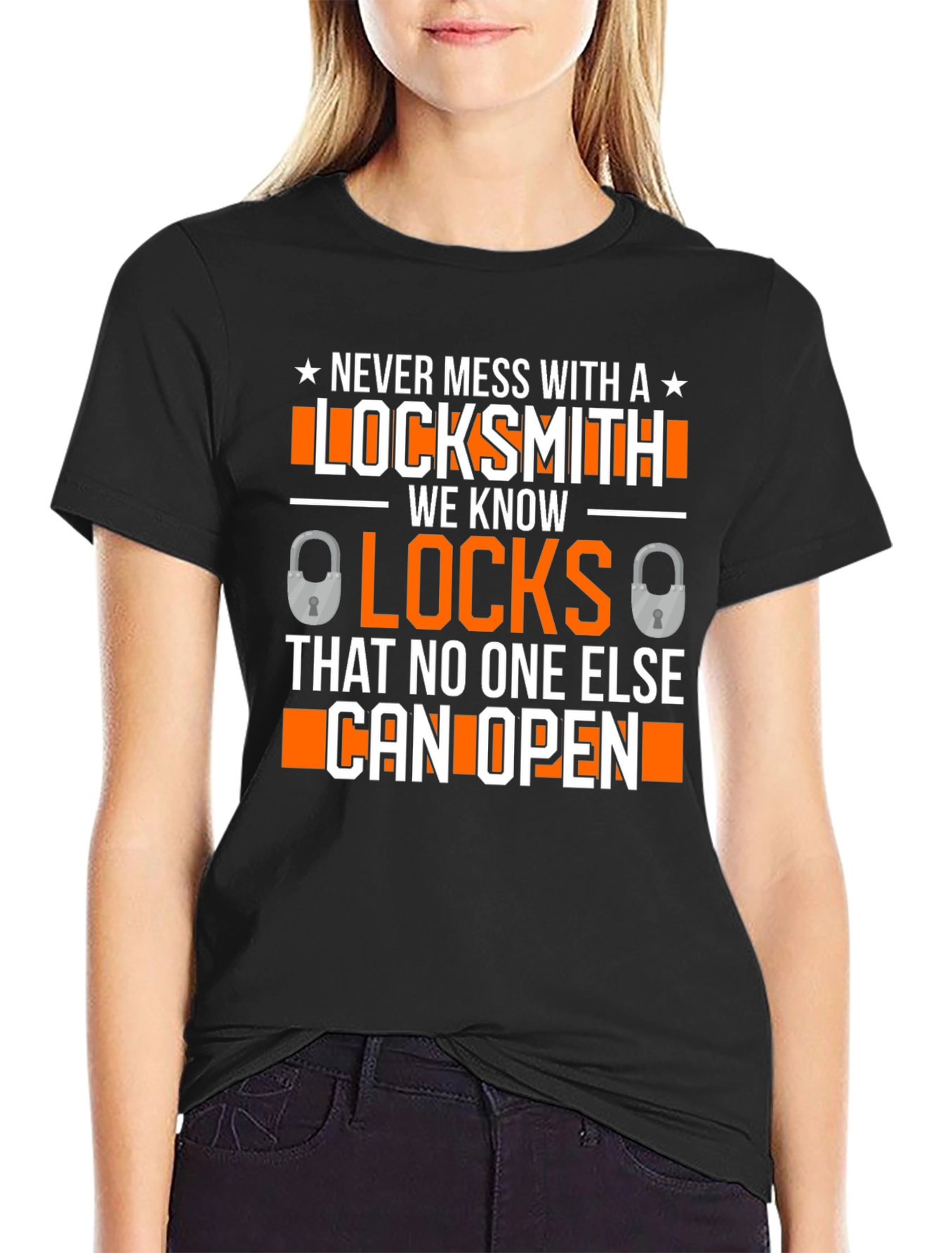 Black Locksmith Graphic T-Shirt - Never Mess With a Locksmith! view 2