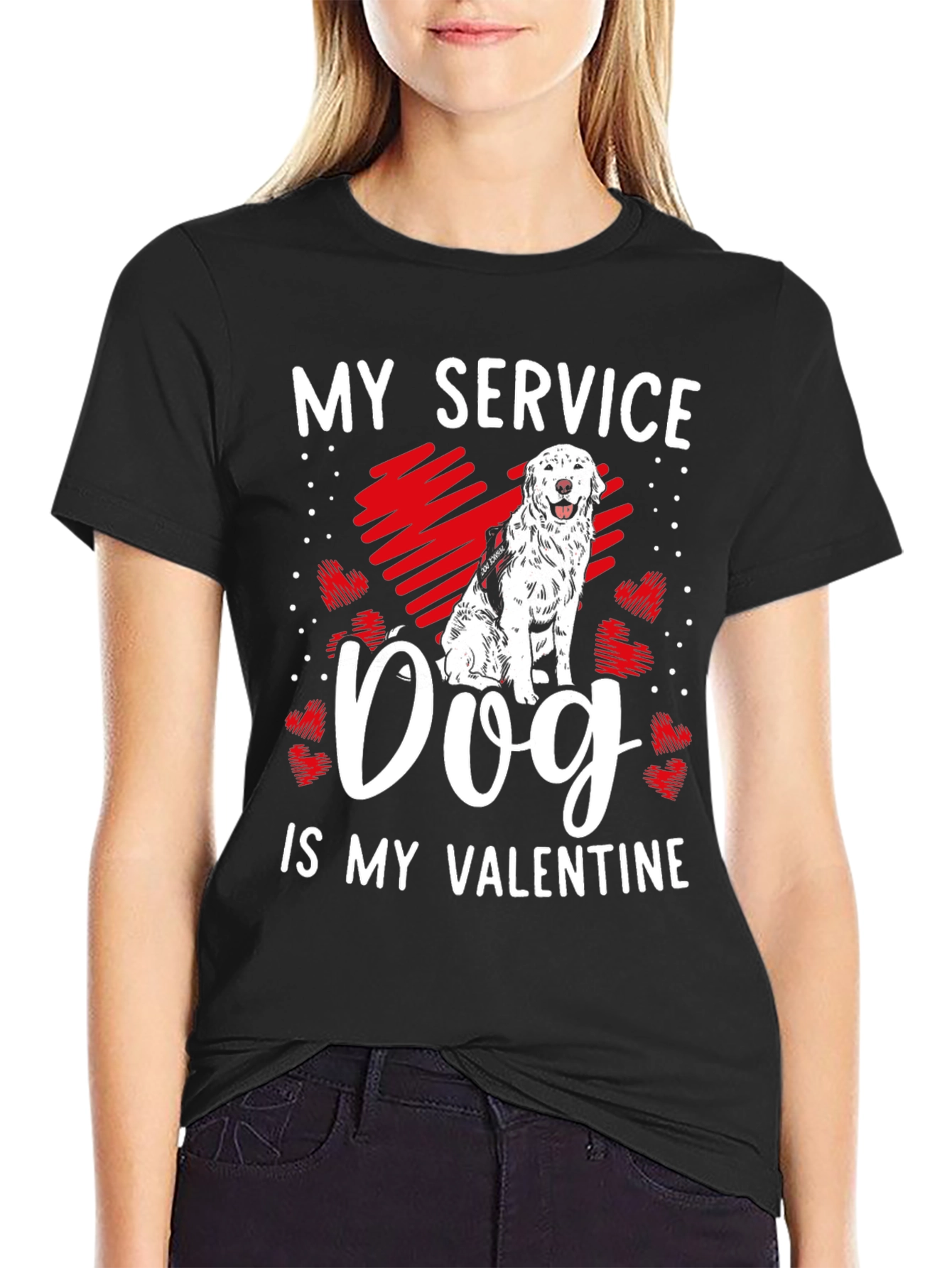 Black My Service Dog is My Valentine Graphic Tee view 2