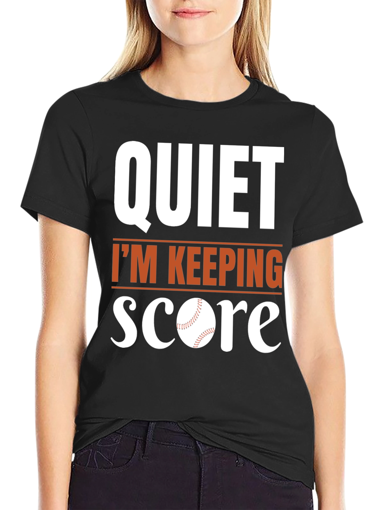 Black Quiet I'm Keeping Score Baseball T-Shirt view 2