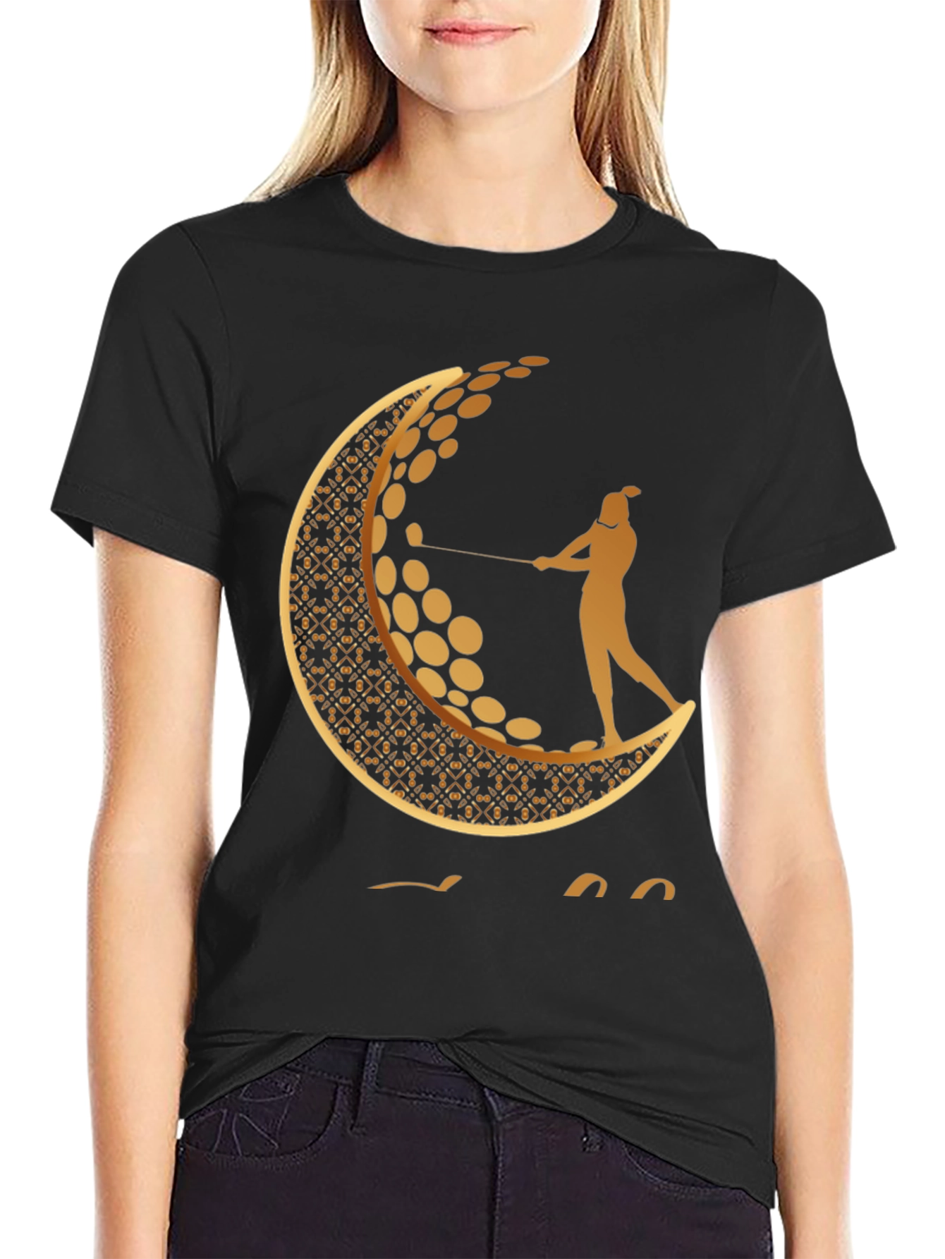 Black Golf Moon Tee - Unique Graphic Print Shirt view 2