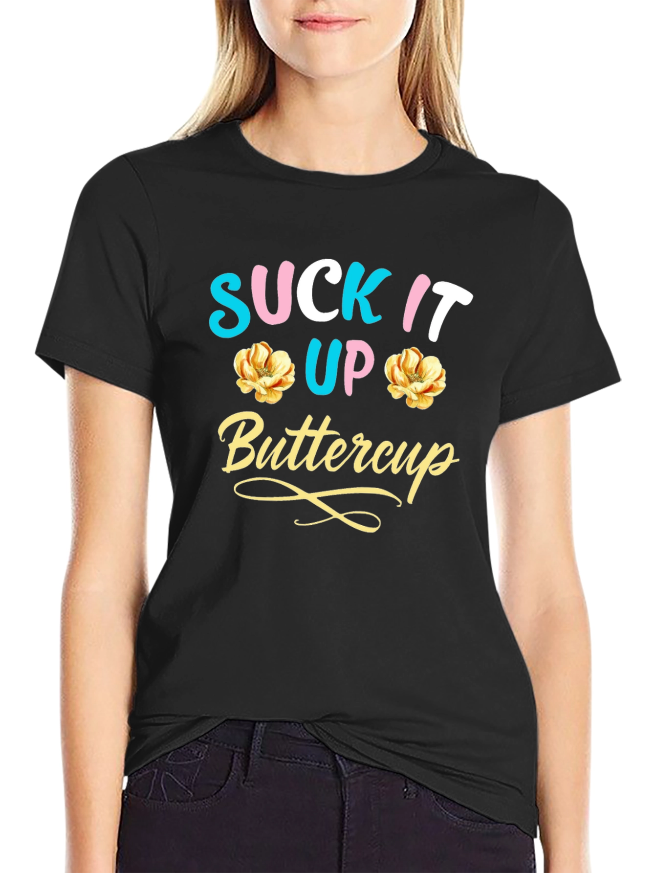 Suck It Up Buttercup Graphic Tee - Black Cotton - 2