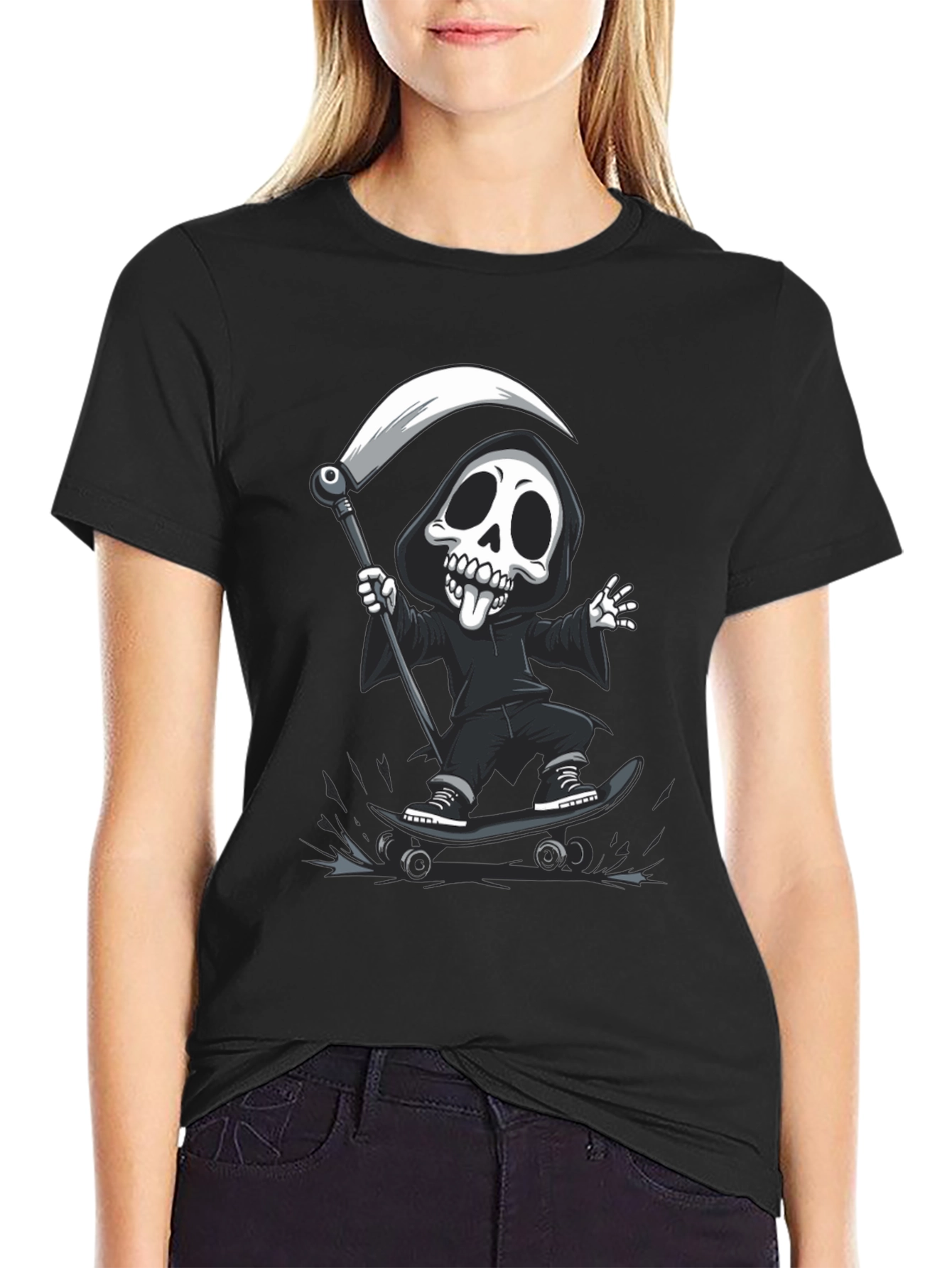 Black Skateboarding Grim Reaper Black T-Shirt view 2