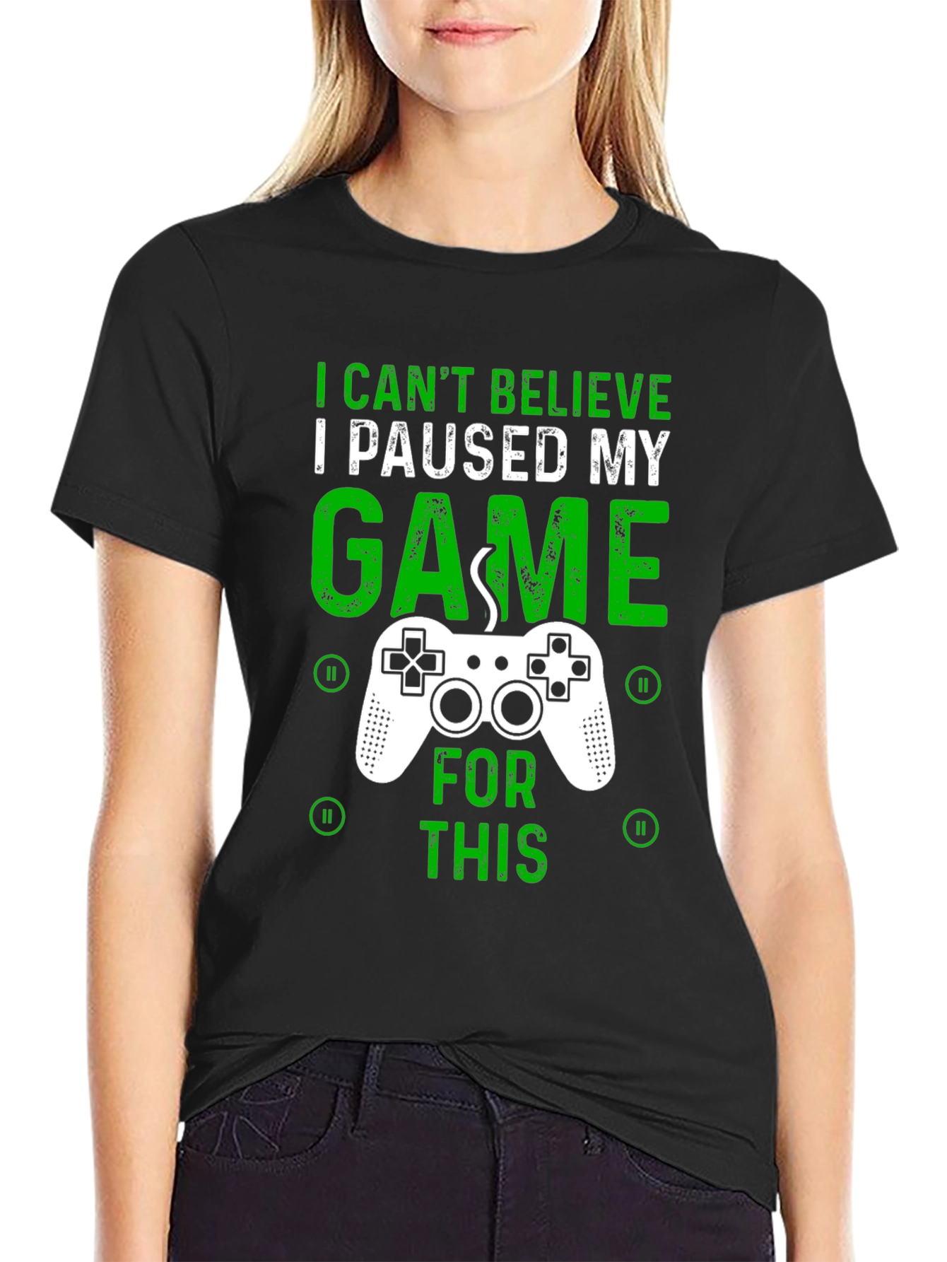 Black Gamer T-Shirt - I Paused My Game For This - Graphic Tee view 2