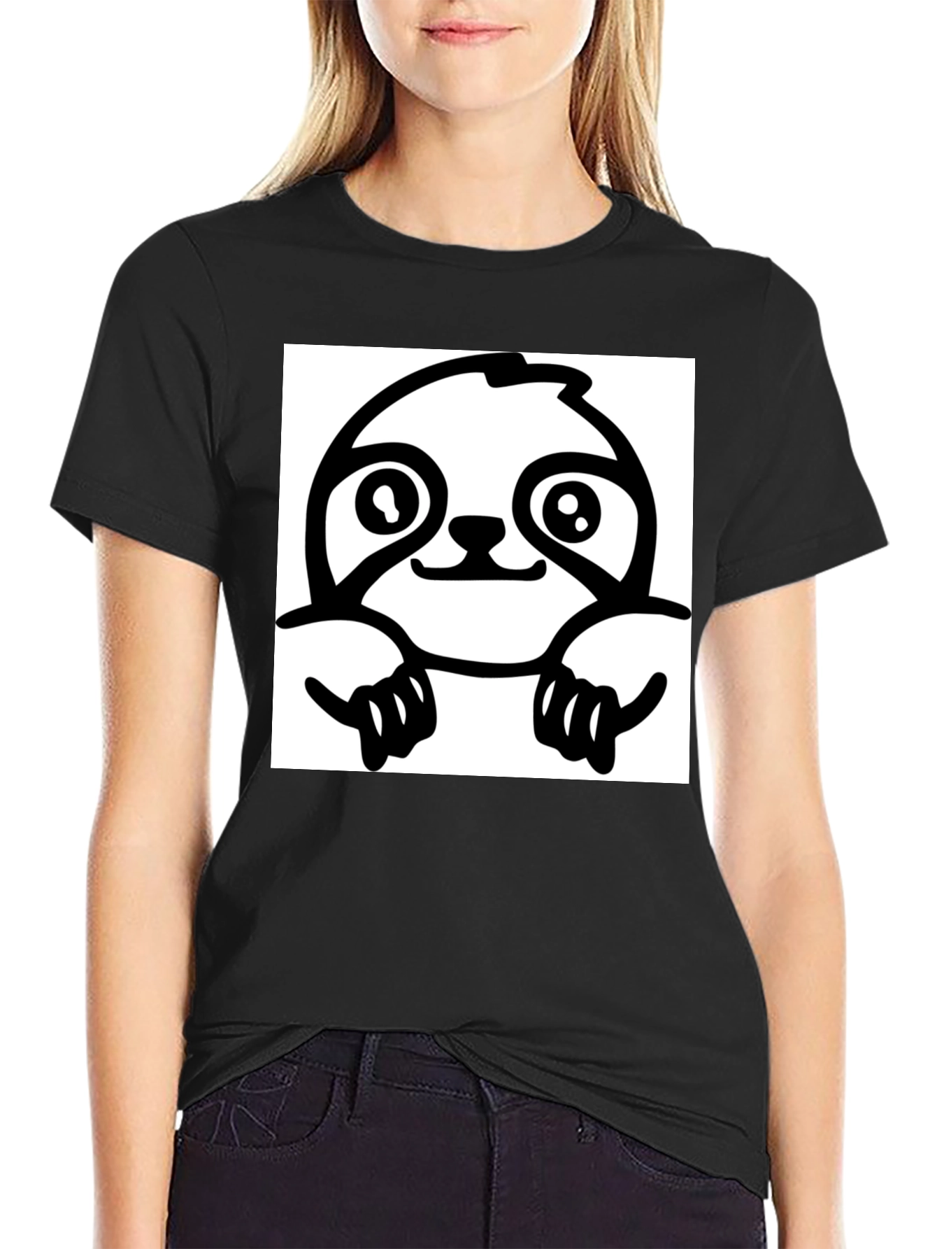 Black Sloth Graphic Tee - Black Cotton T-Shirt view 2