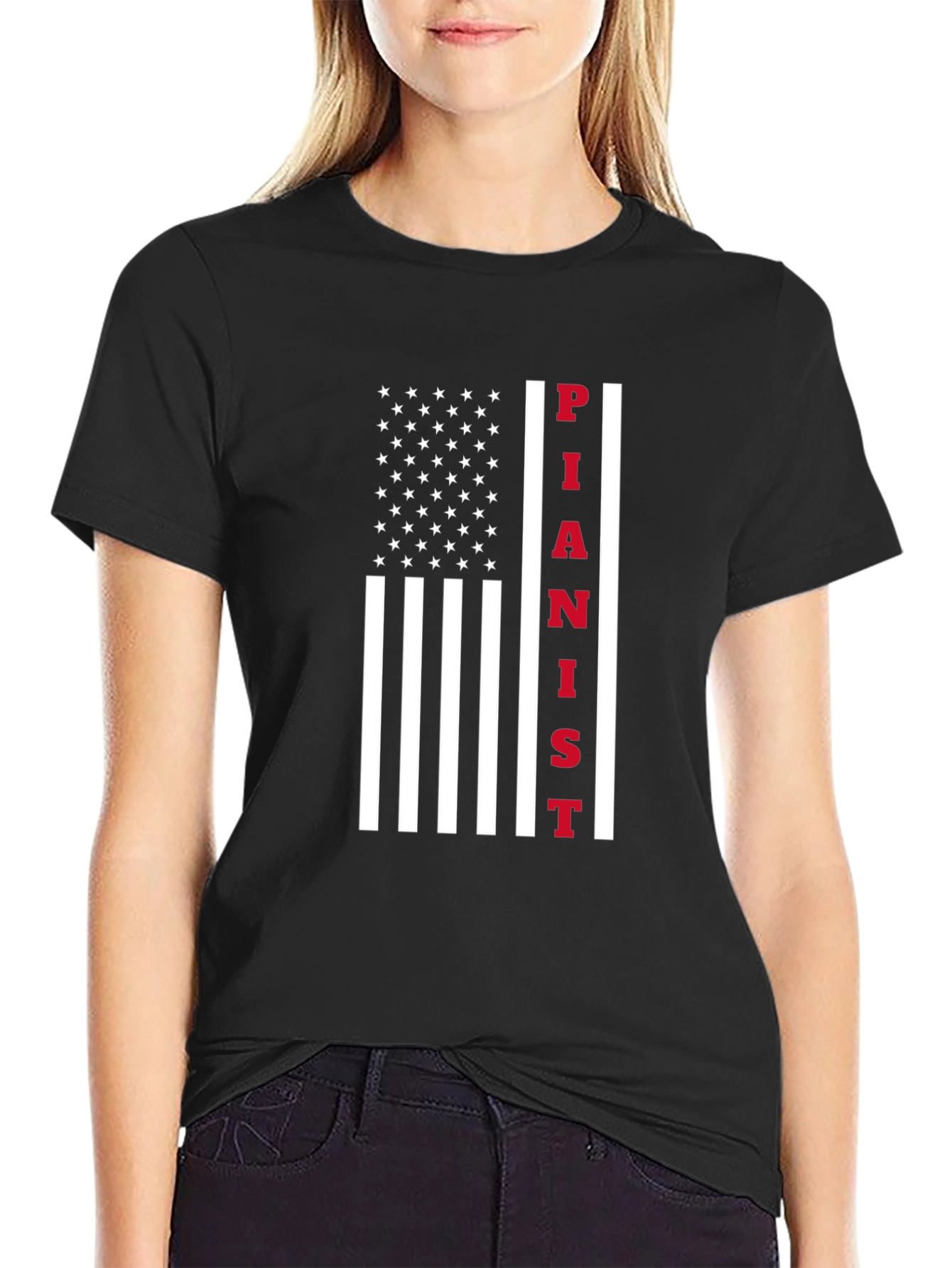 Black Pianist American Flag Graphic T-Shirt view 2