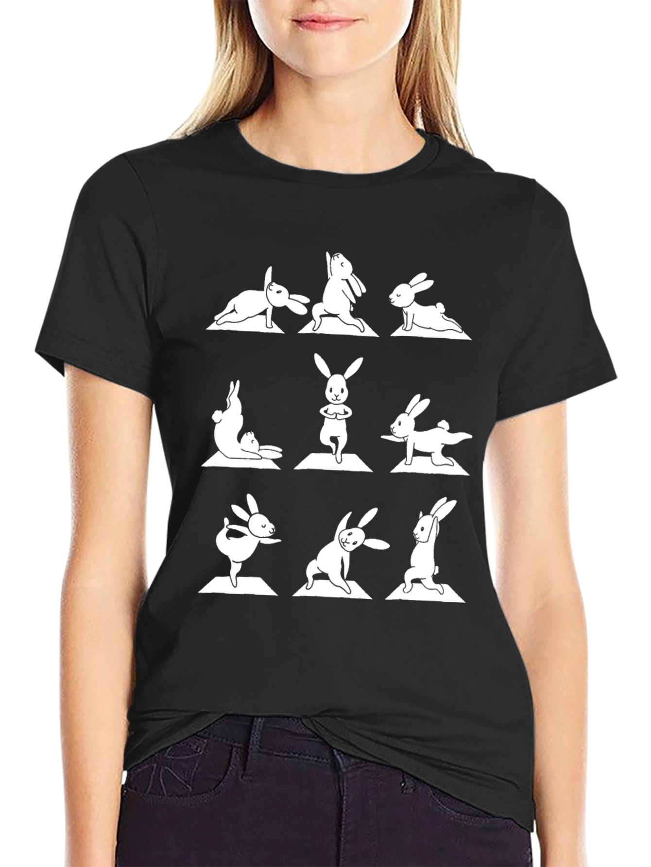Black Yoga Bunny T-Shirt - Funny Exercise Tee view 2