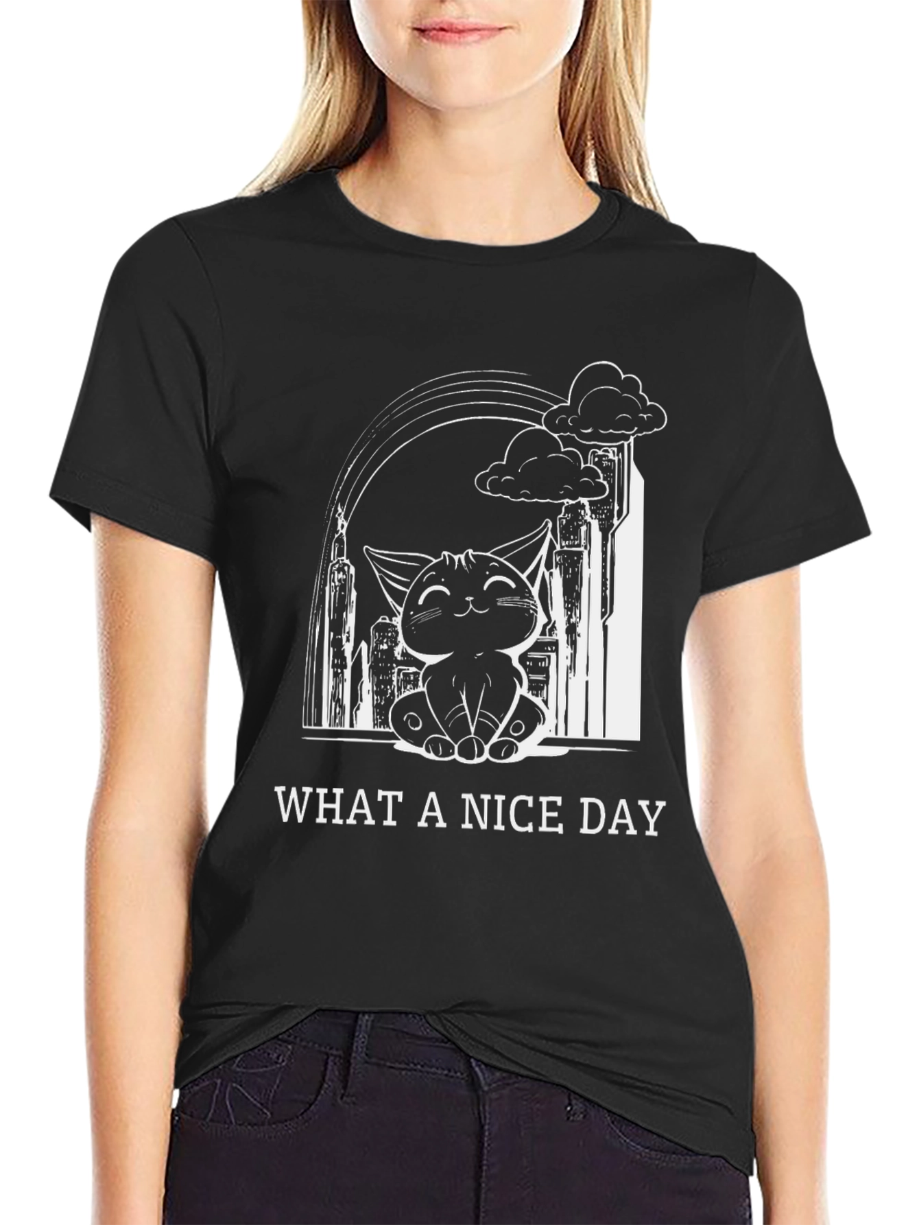 Black Nice Day Cat Graphic T-Shirt - Soft Cotton Blend view 2