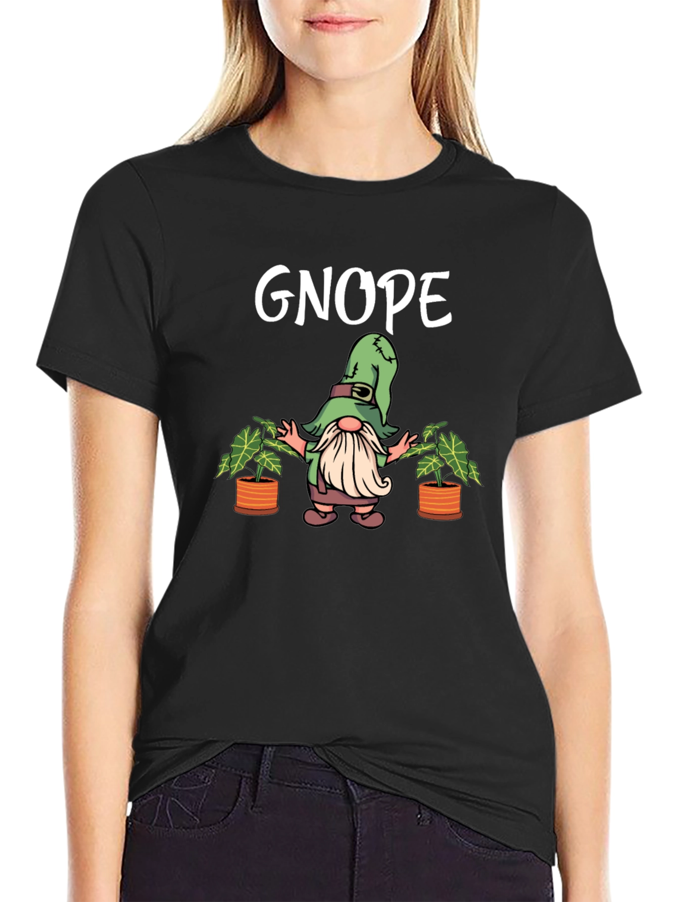 Black Gnope Black T-Shirt - Funny Garden Gnome Graphic Tee view 2