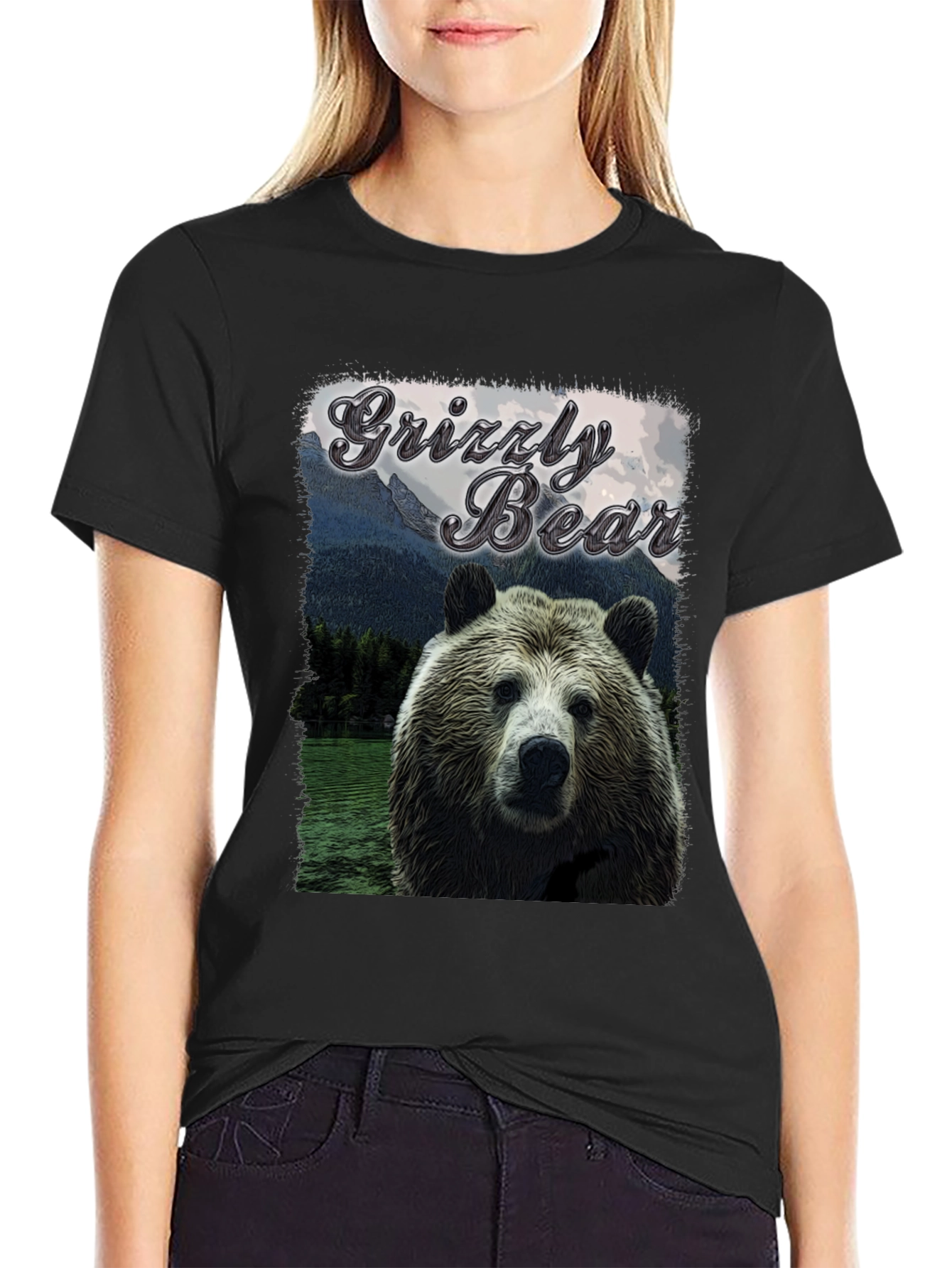 Black Grizzly Bear Graphic Tee - Wildlife T-Shirt view 2