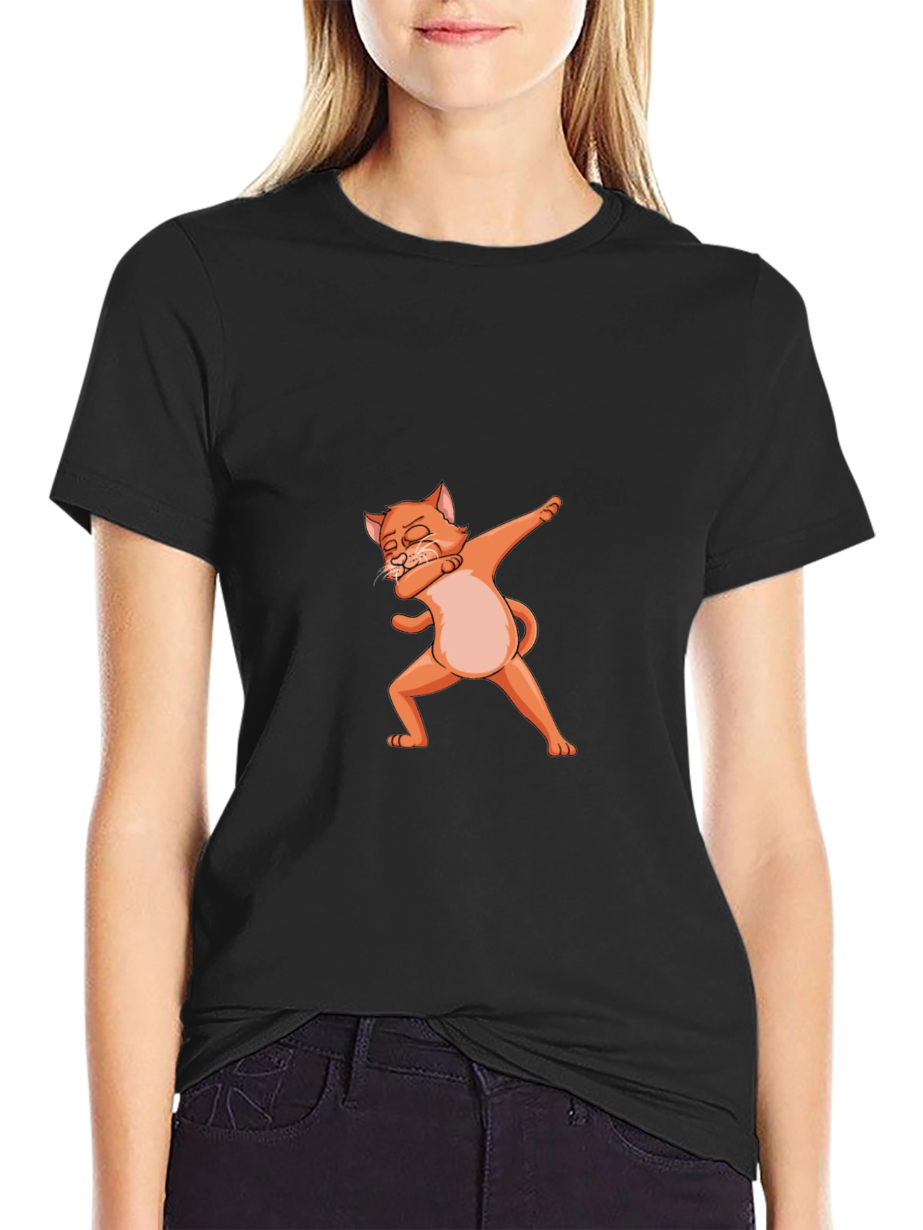 Black Dabbing Cat Graphic Tee - Fun & Stylish! view 2