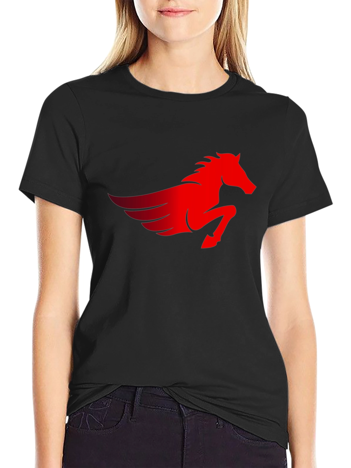 Black Men's Black T-Shirt with Red Pegasus Graphic view 2