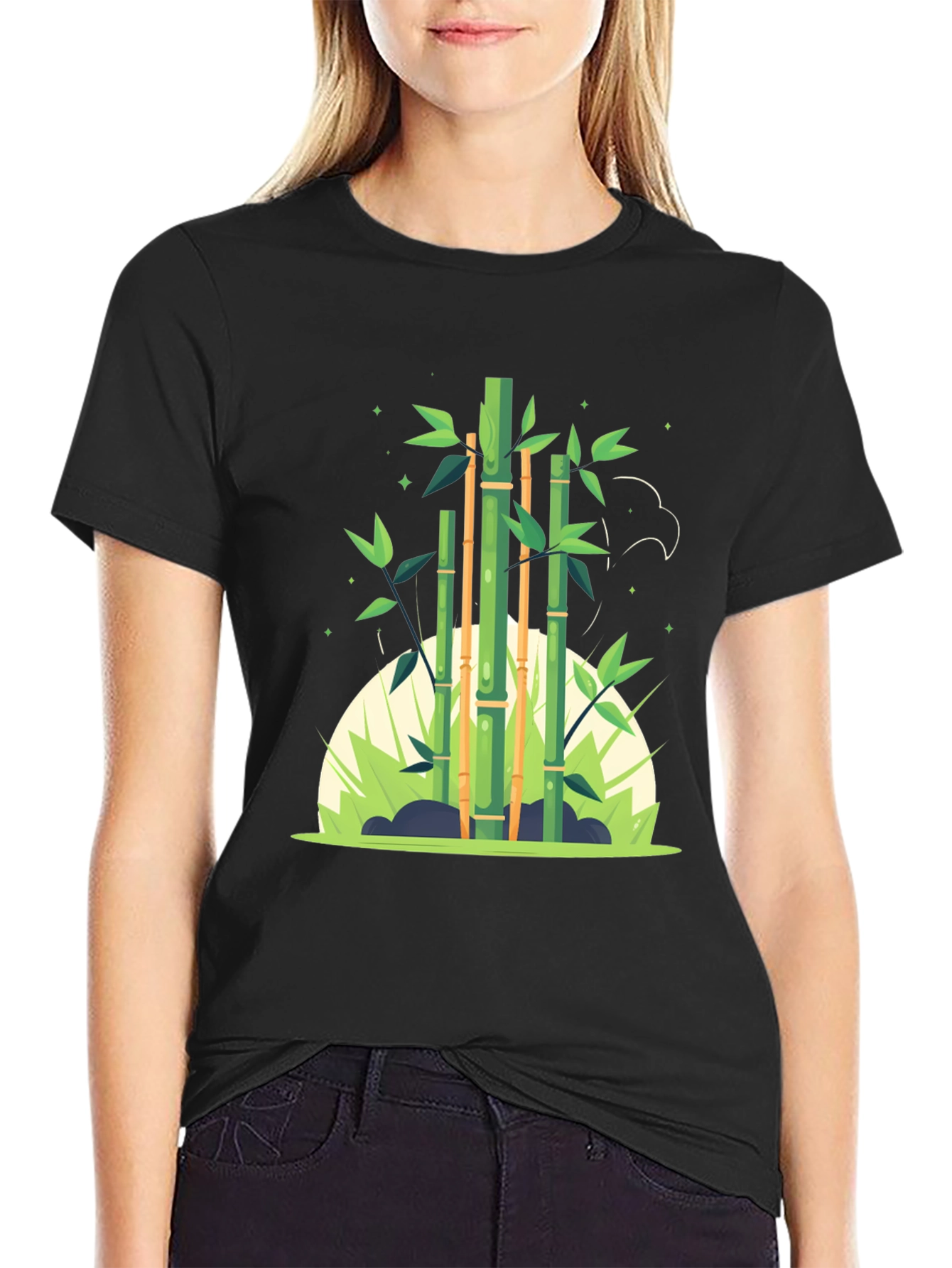 Black Bamboo Graphic Black Tee - Nature Inspired Design view 2