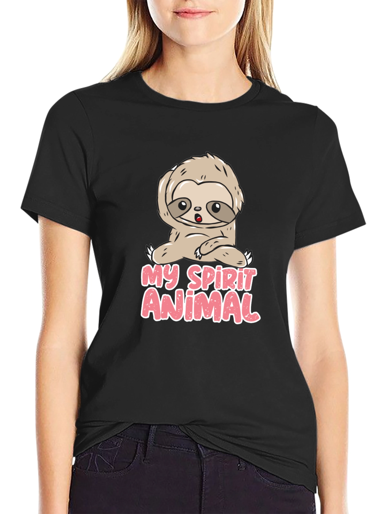 Black My Spirit Animal Sloth Graphic T-Shirt view 2