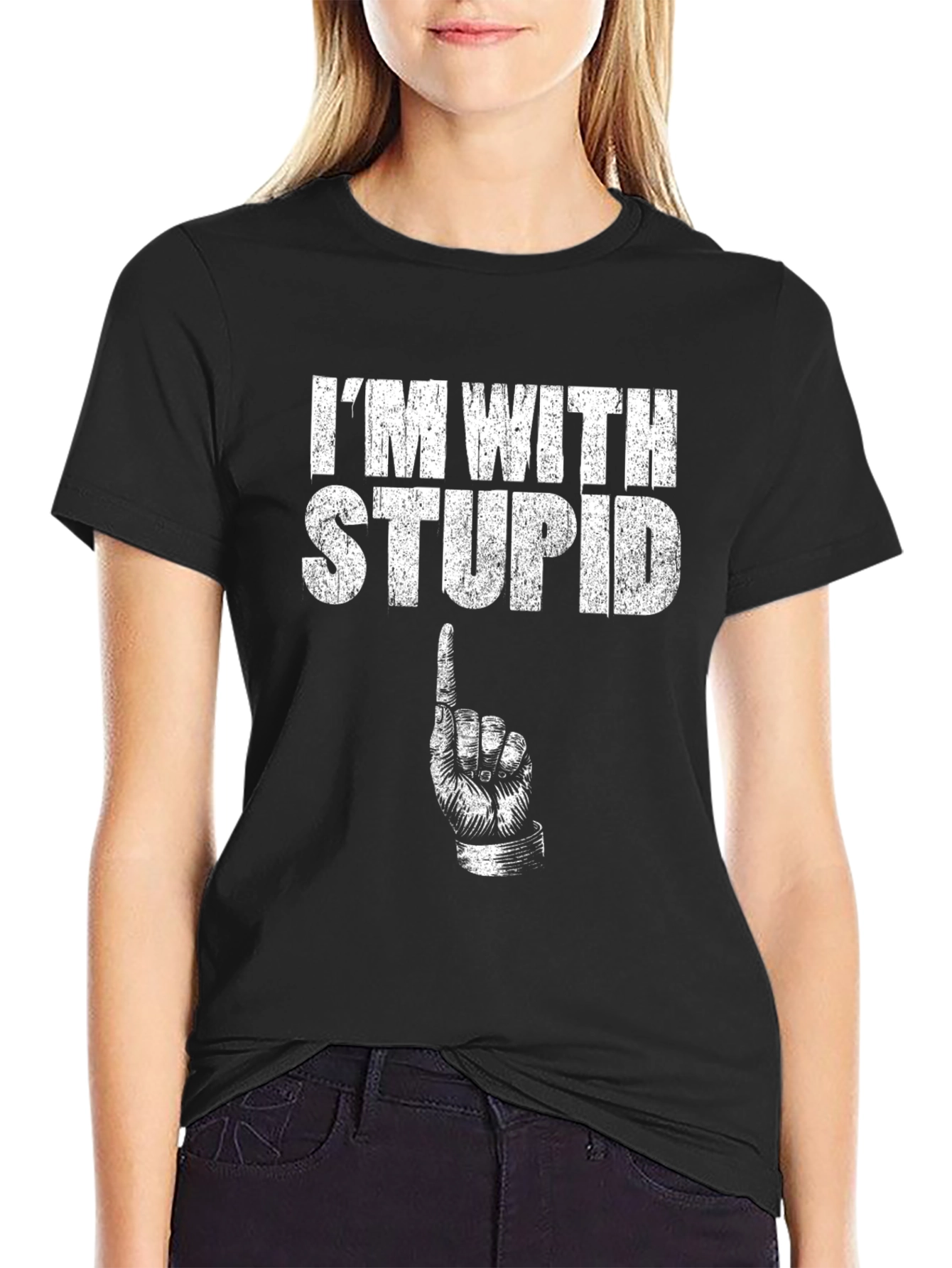 Black I'm With Stupid Graphic T-Shirt view 2