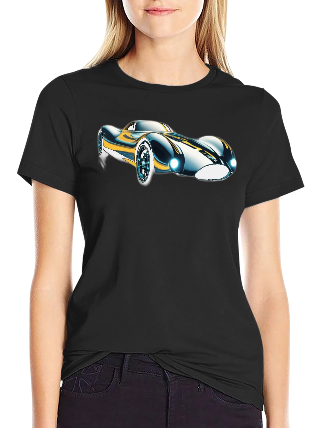 Black Sleek Car Graphic T-Shirt - Cool Design Tee view 2