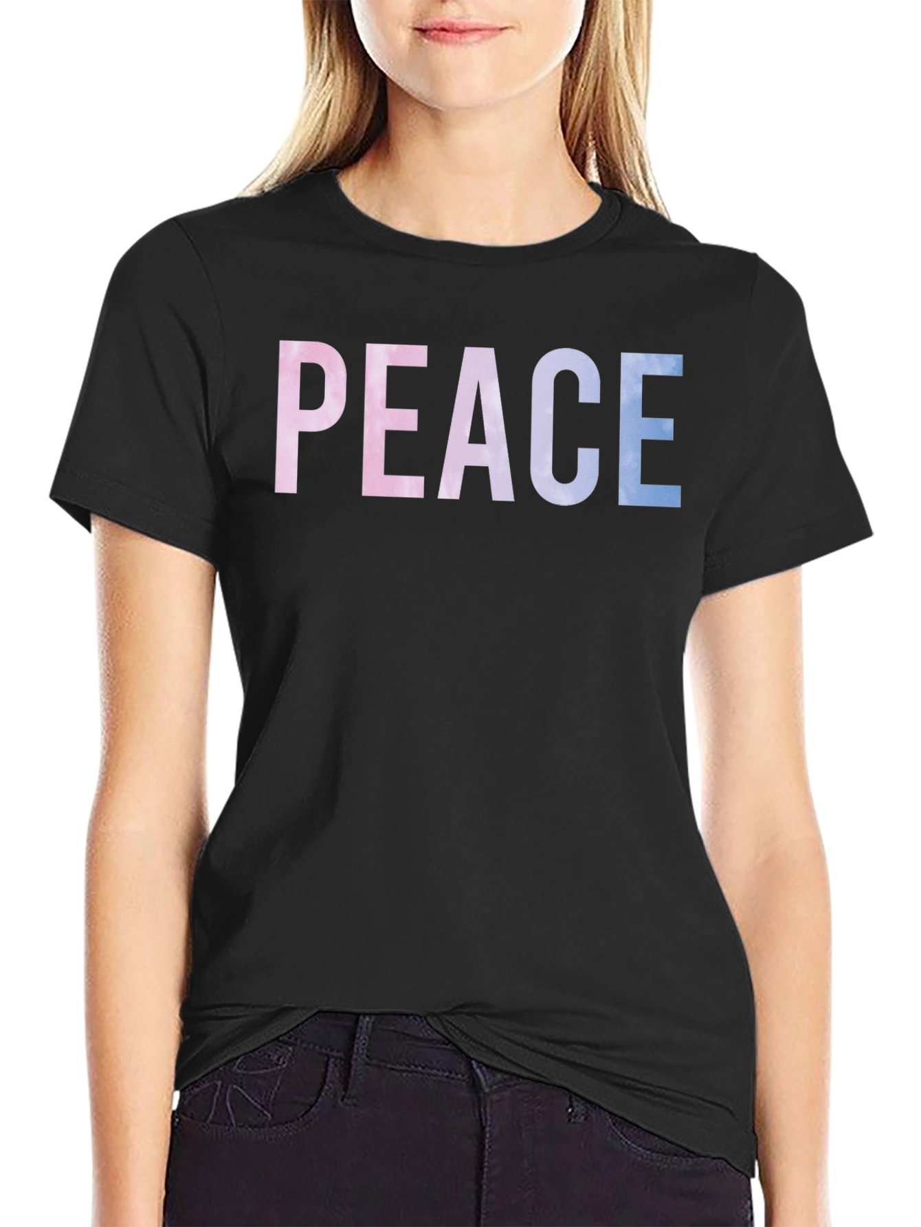 Black Peace Graphic Tee - Cotton Blend T-Shirt view 2