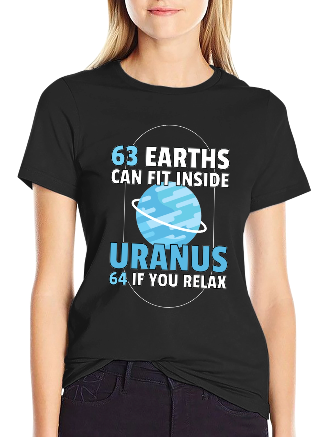 Black 63 Earths in Uranus Funny Graphic T-Shirt view 2