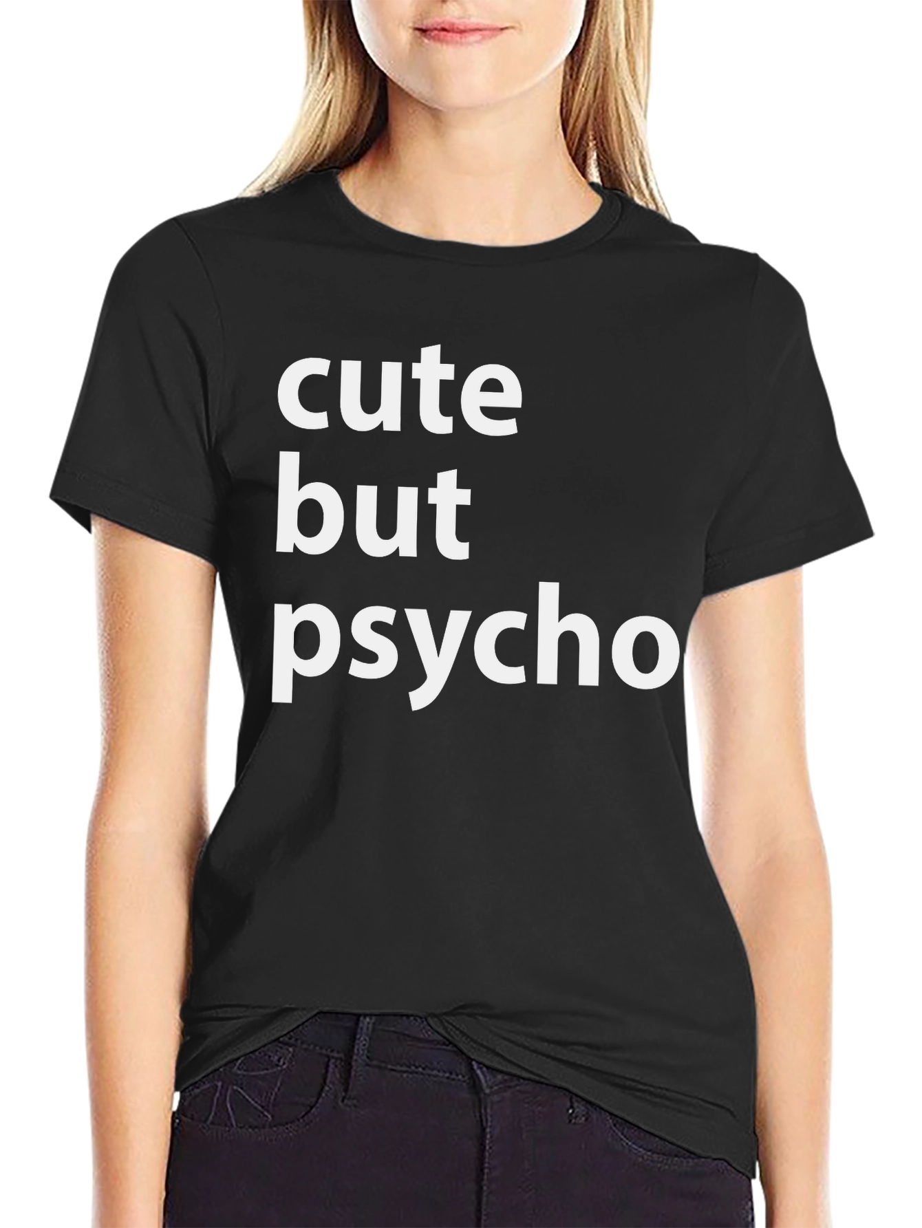 Black Cute But Psycho Graphic Tee - Black Crewneck view 2