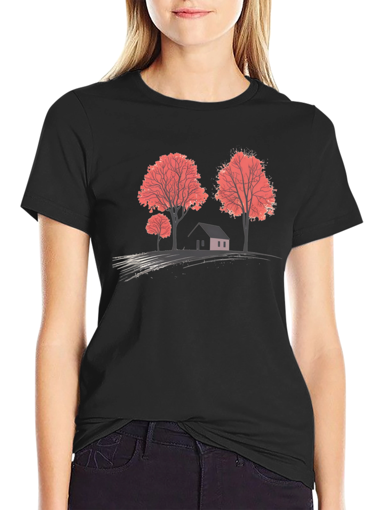 Black Nature Scene Graphic T-Shirt - Black view 2