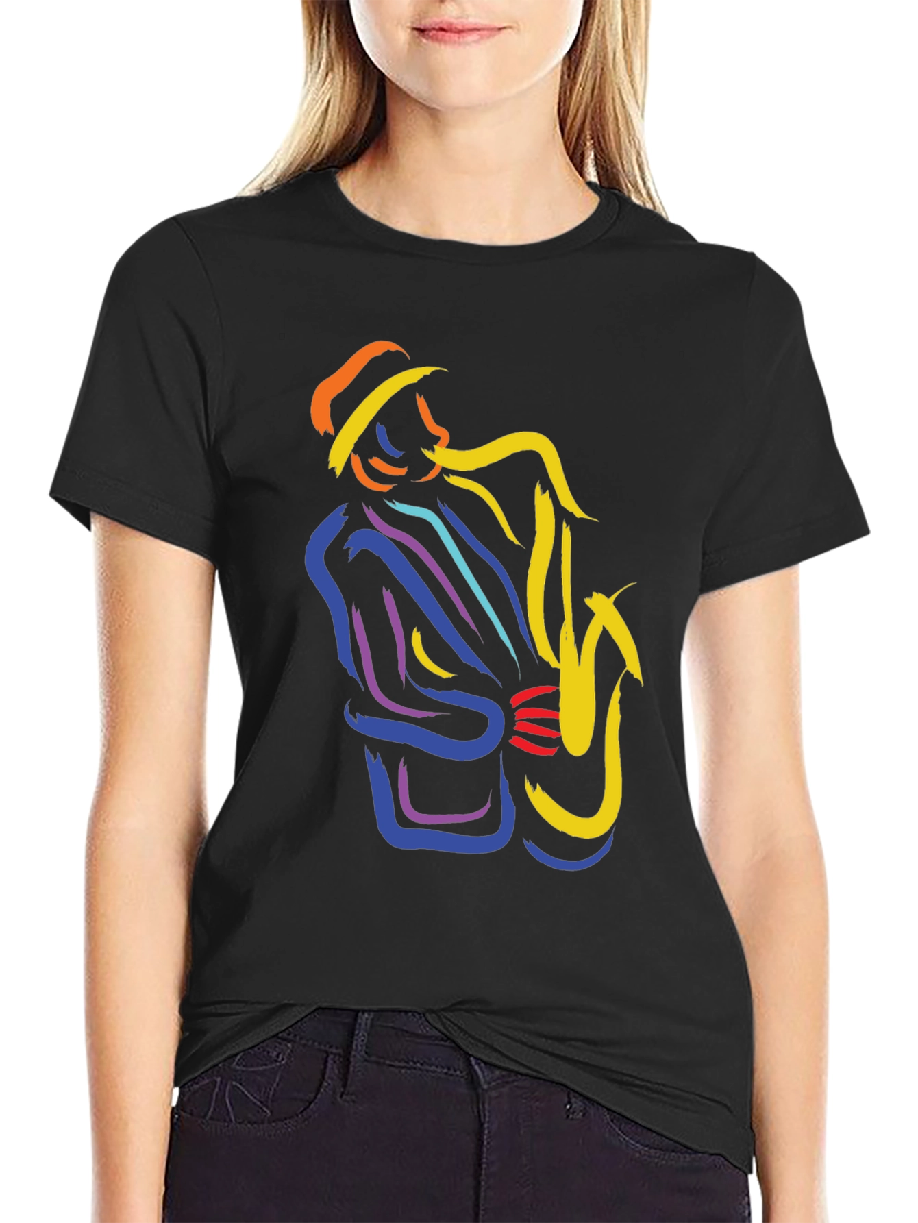 Black Jazz Player Graphic Tee - Stylish Music Lover T-Shirt view 2