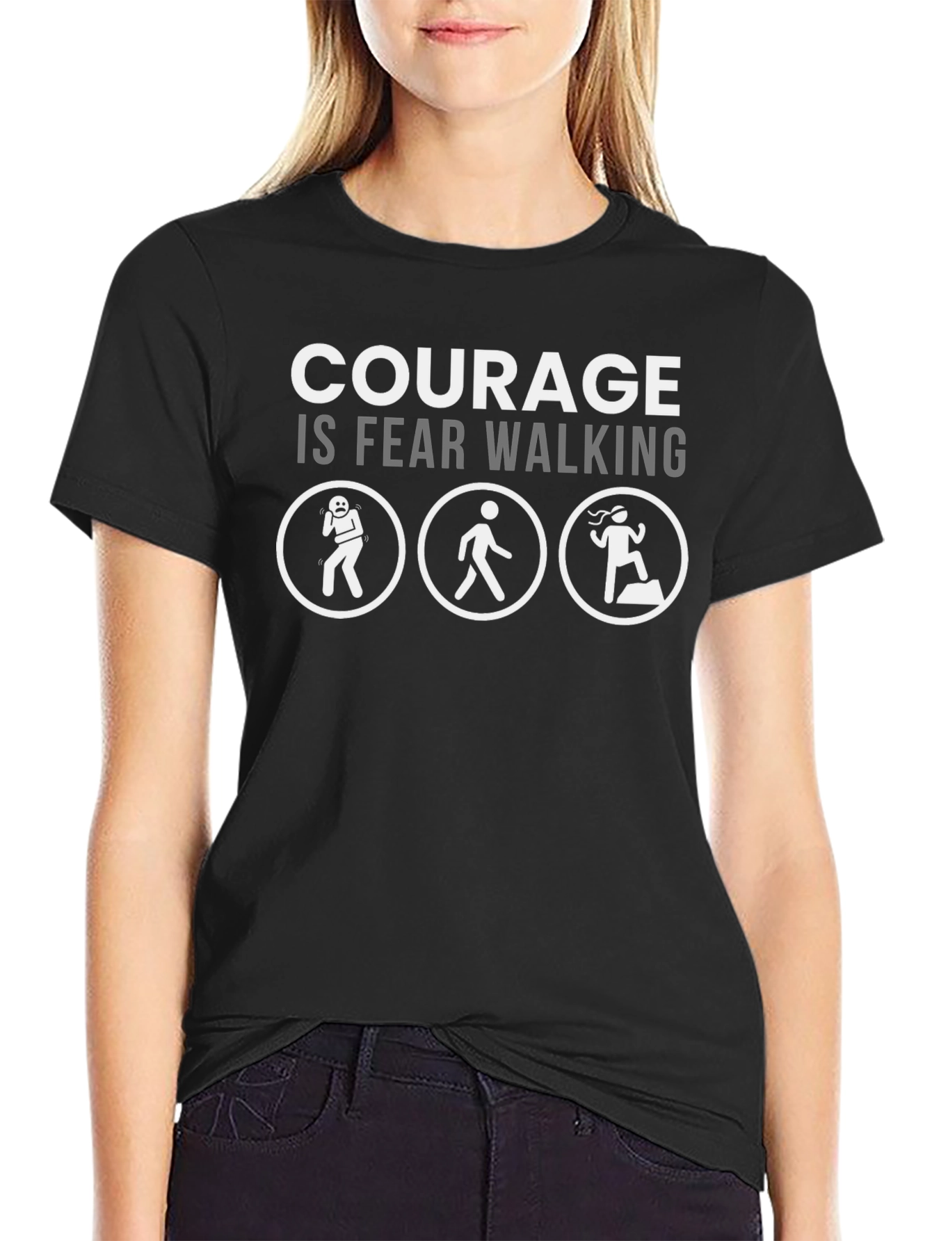 Black Courage is Fear Walking Graphic T-Shirt view 2