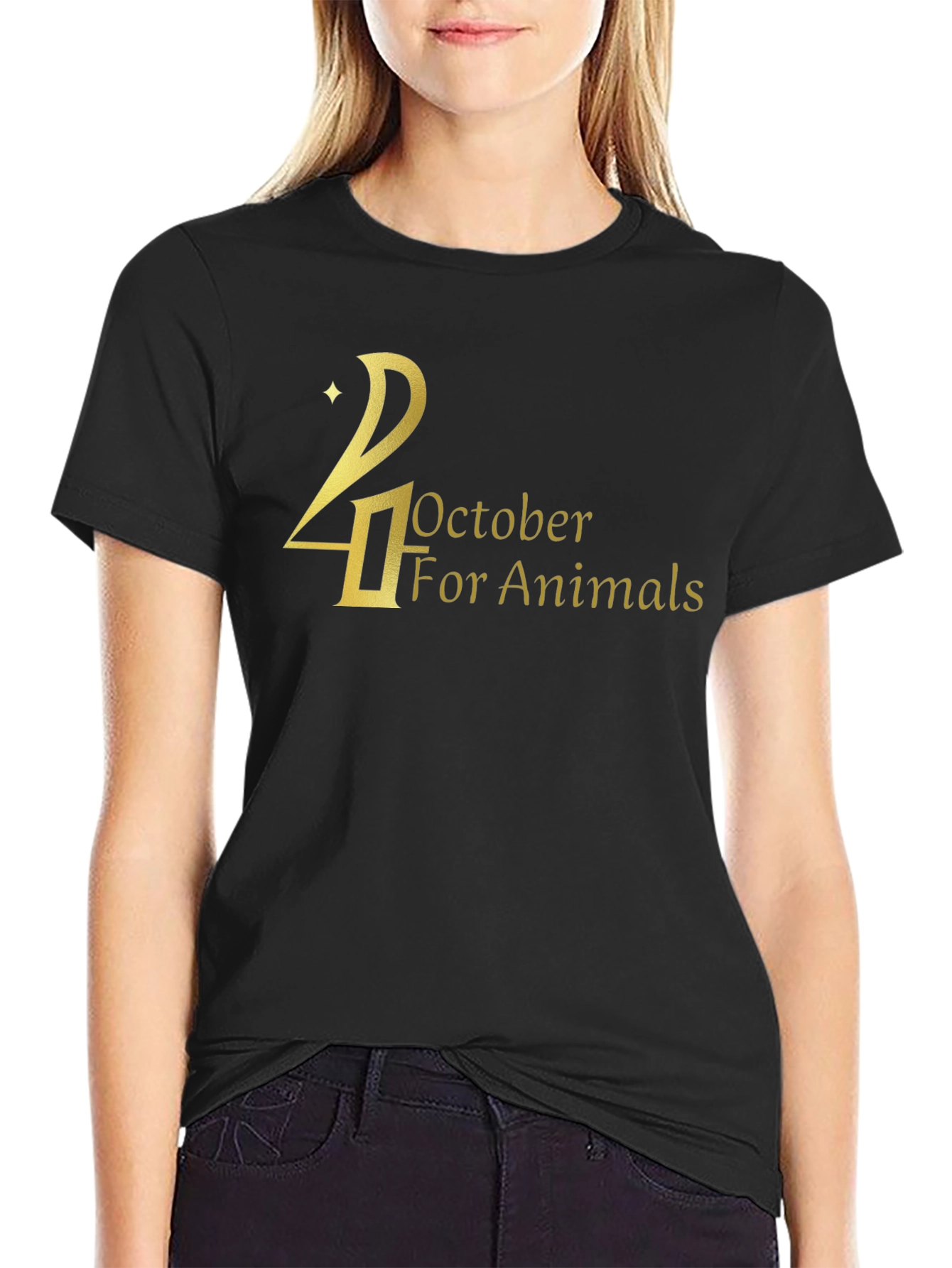 Black 24 October For Animals Black T-Shirt view 2