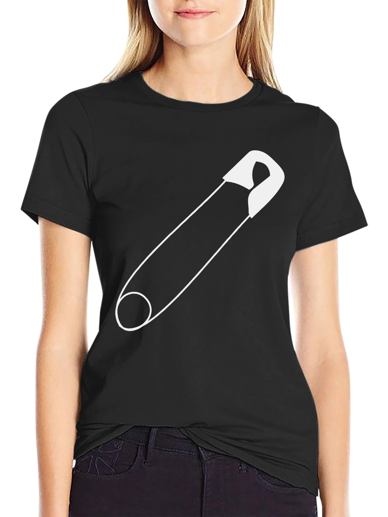 Black Safety Pin Graphic Tee - Unisex Black T-Shirt view 2