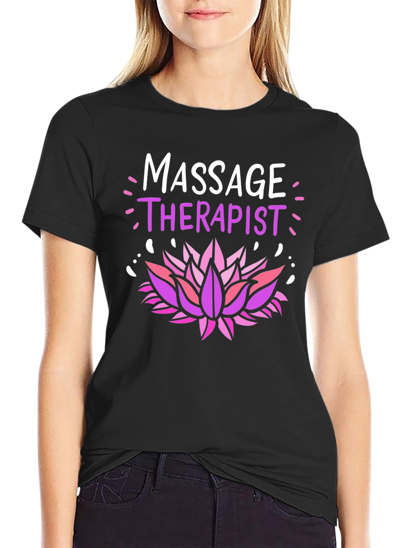 Black Massage Therapist Lotus Flower Graphic T-Shirt view 2