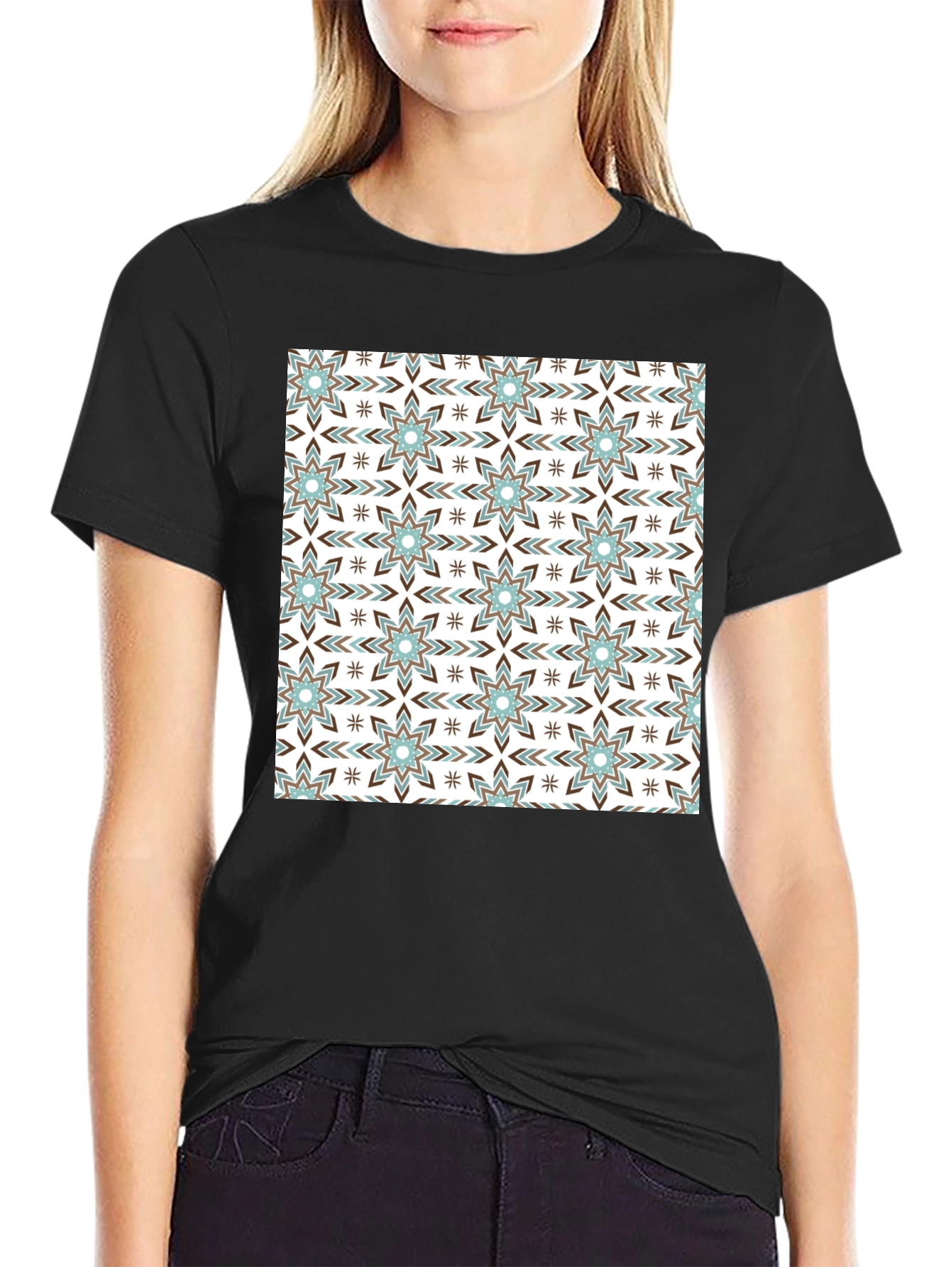 Black Patterned Crewneck T-Shirt view 2