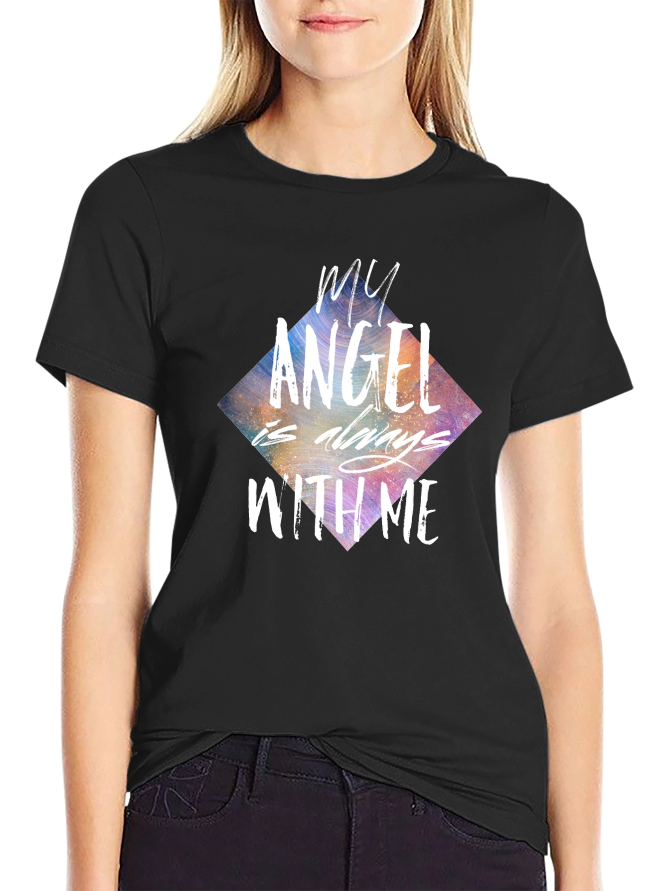 Black My Angel Is Always With Me Graphic Tee view 2