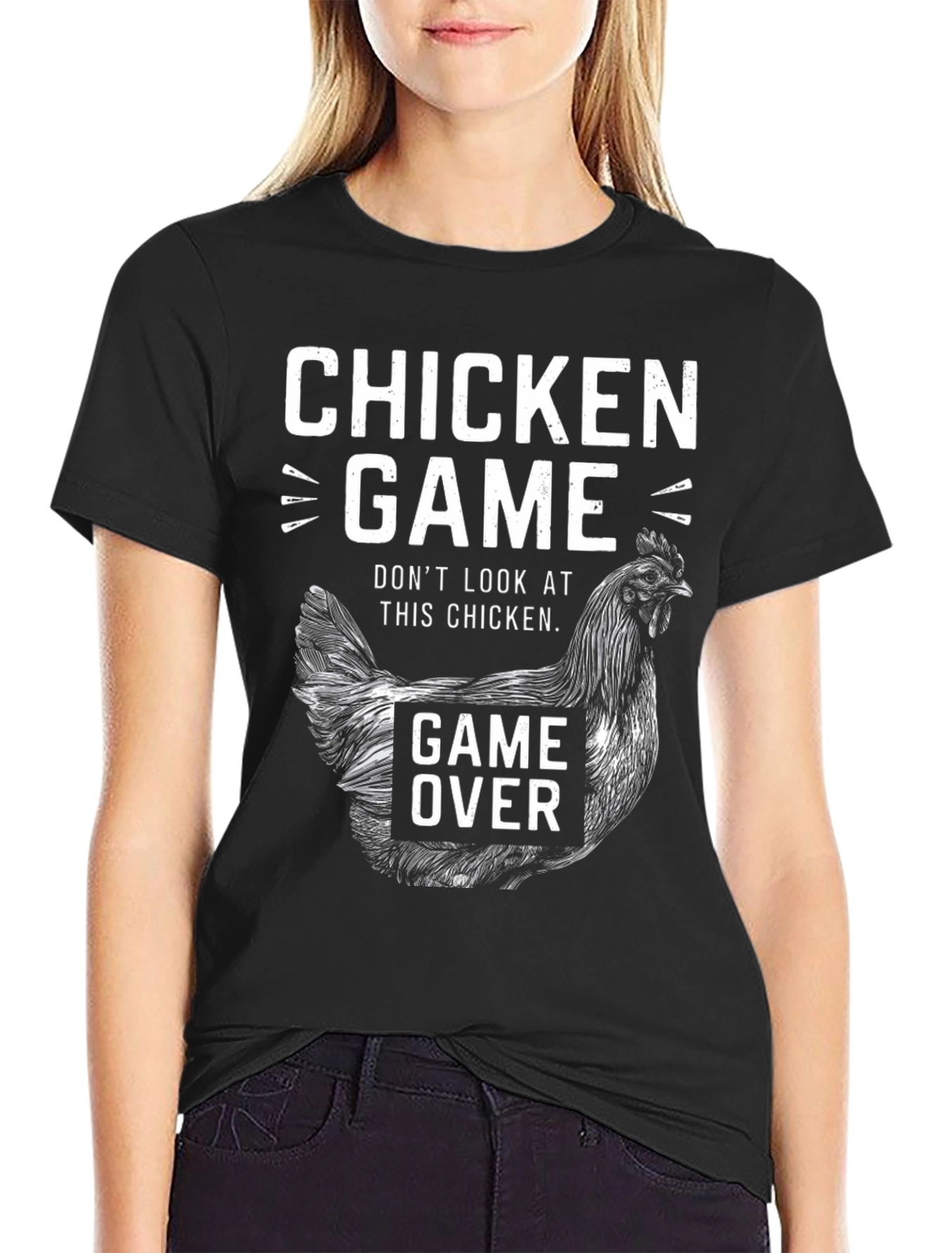 Black Chicken Game T-Shirt - Don't Look at This Chicken! view 2