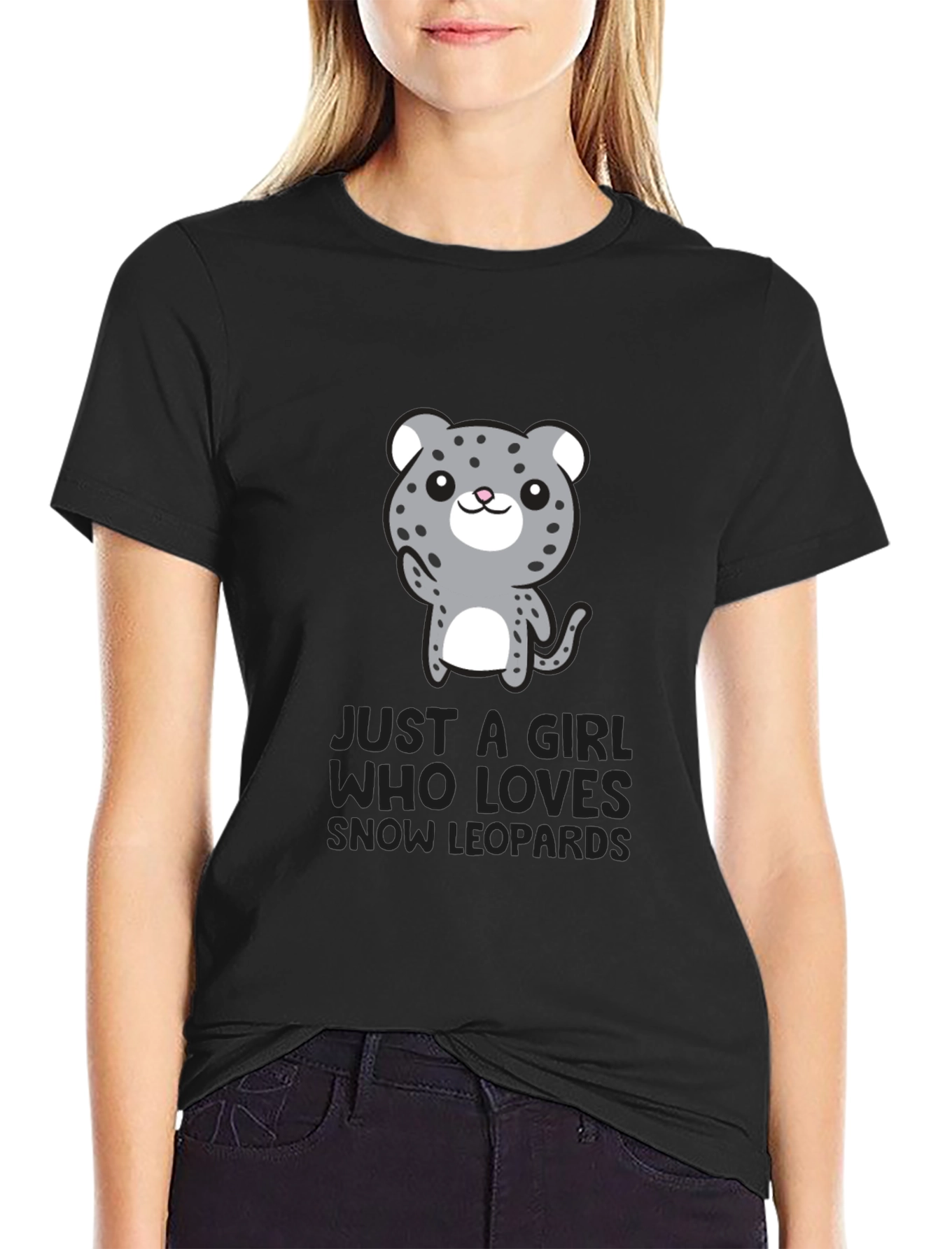 Black Girl Who Loves Snow Leopards Black T-Shirt view 2