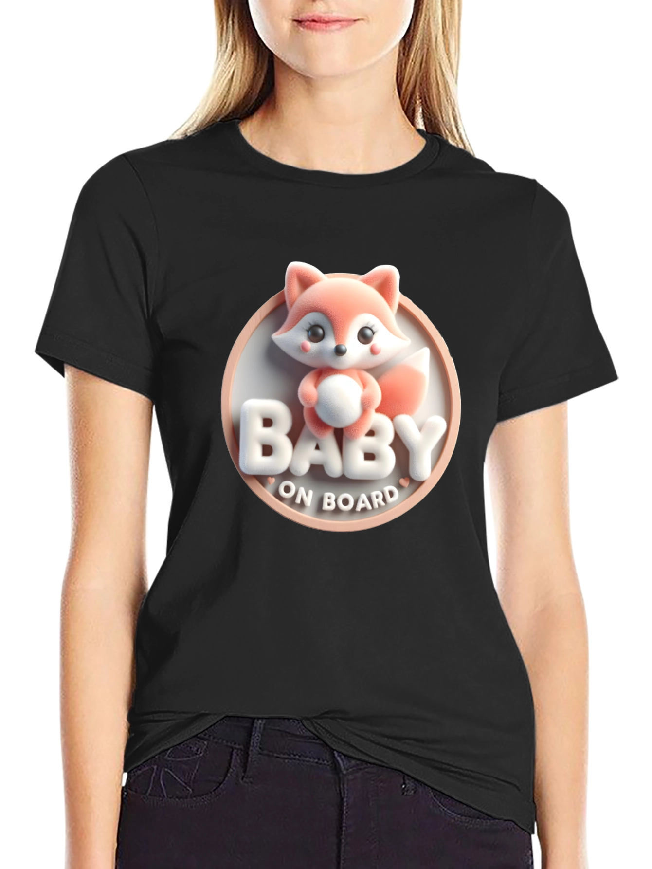 Black Baby On Board Cute Fox T-Shirt view 2