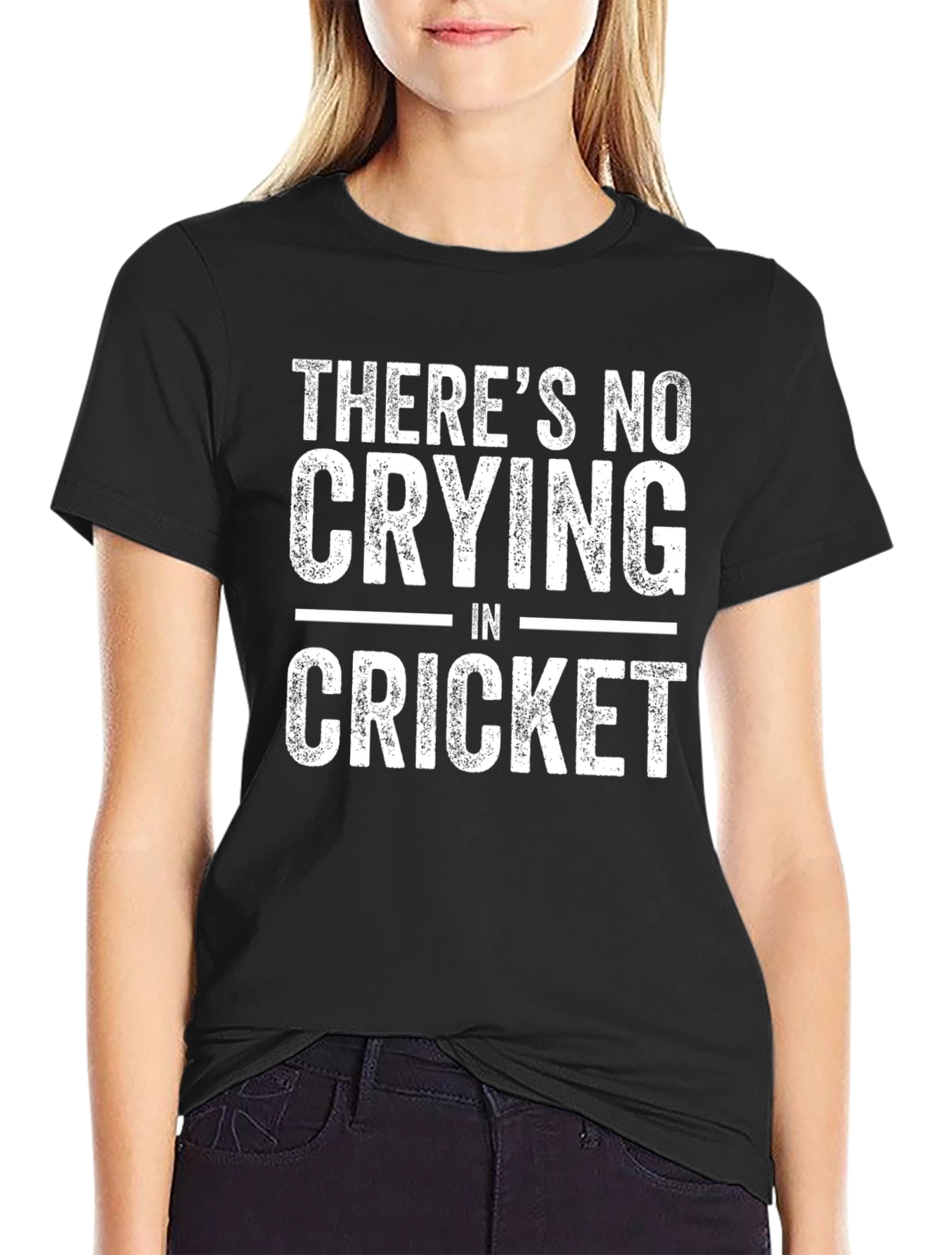 Black There's No Crying in Cricket T-Shirt view 2