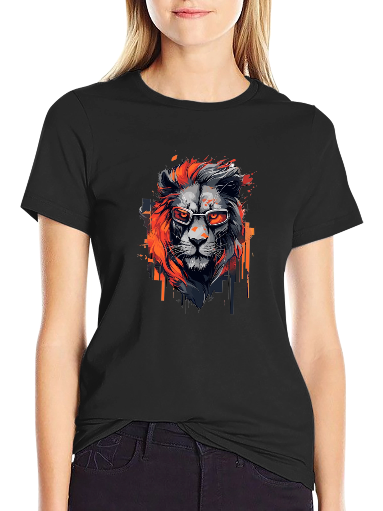 Black Cool Lion Graphic Tee - Black view 2