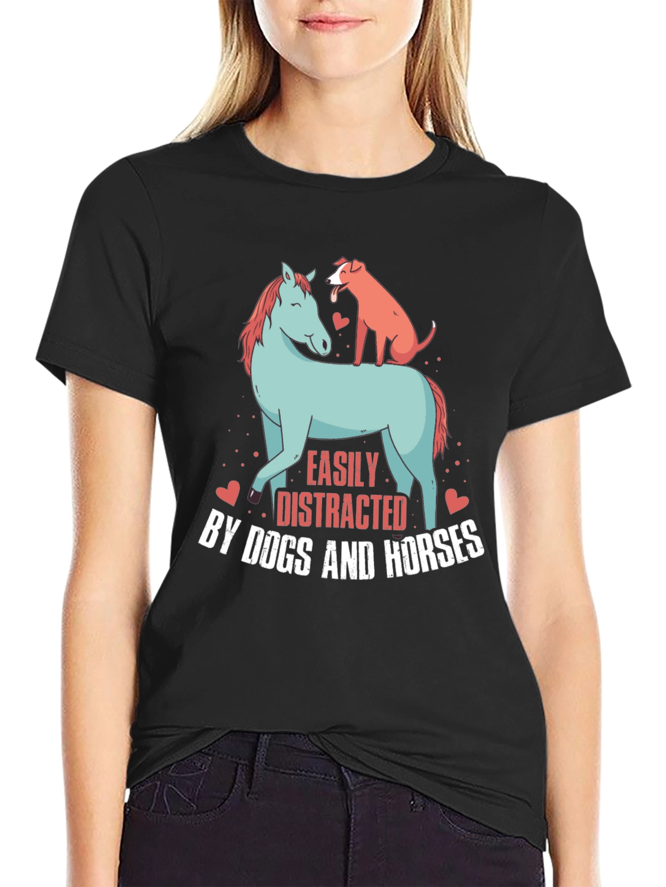 Black Easily Distracted By Dogs & Horses Graphic Tee view 2