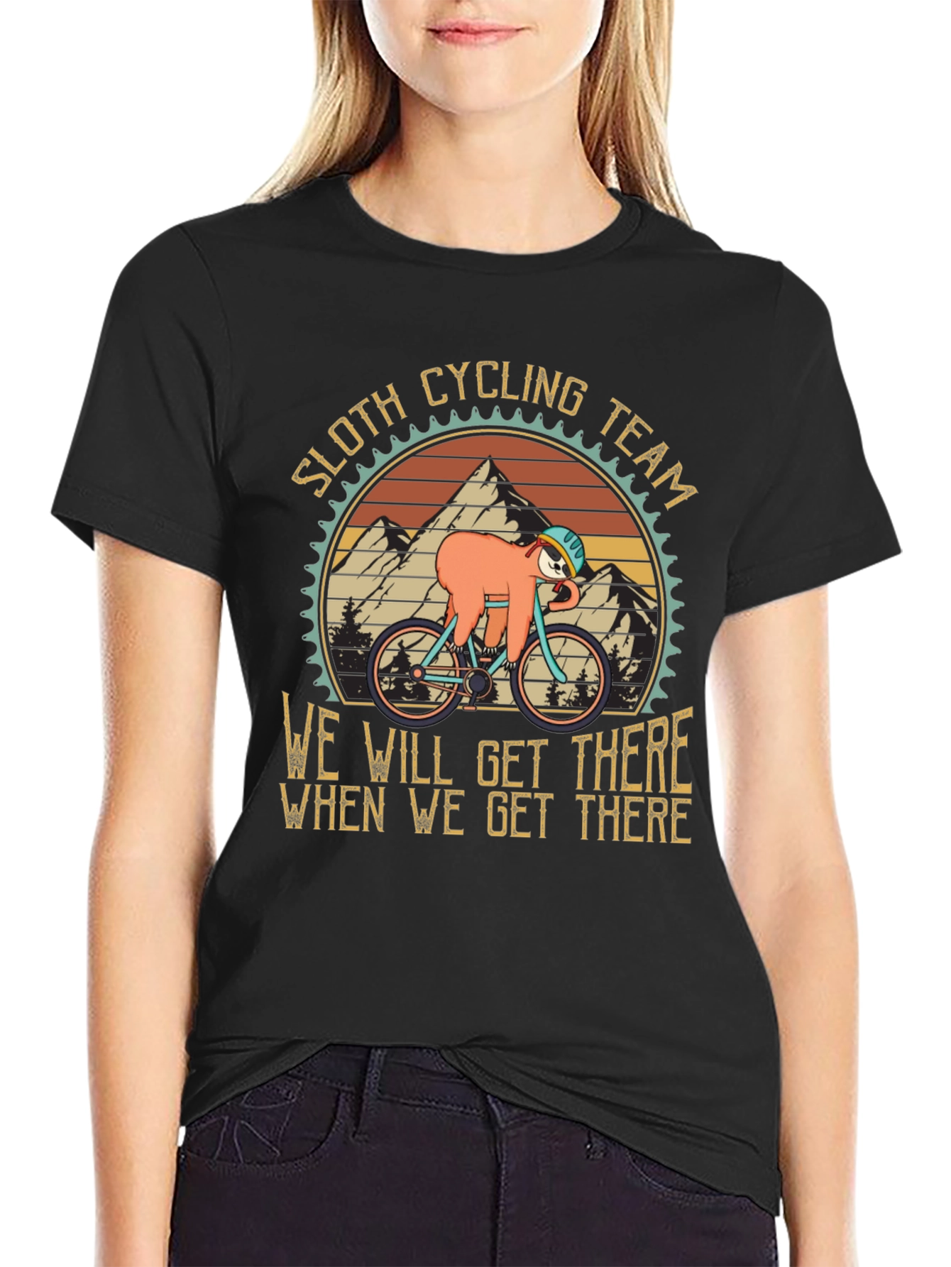 Black Sloth Cycling Team T-Shirt - We Will Get There Design view 2
