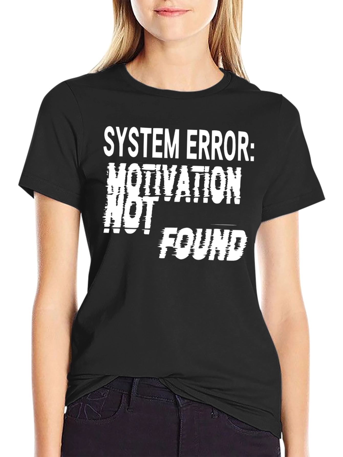Black System Error Motivation Not Found Graphic Tee view 2
